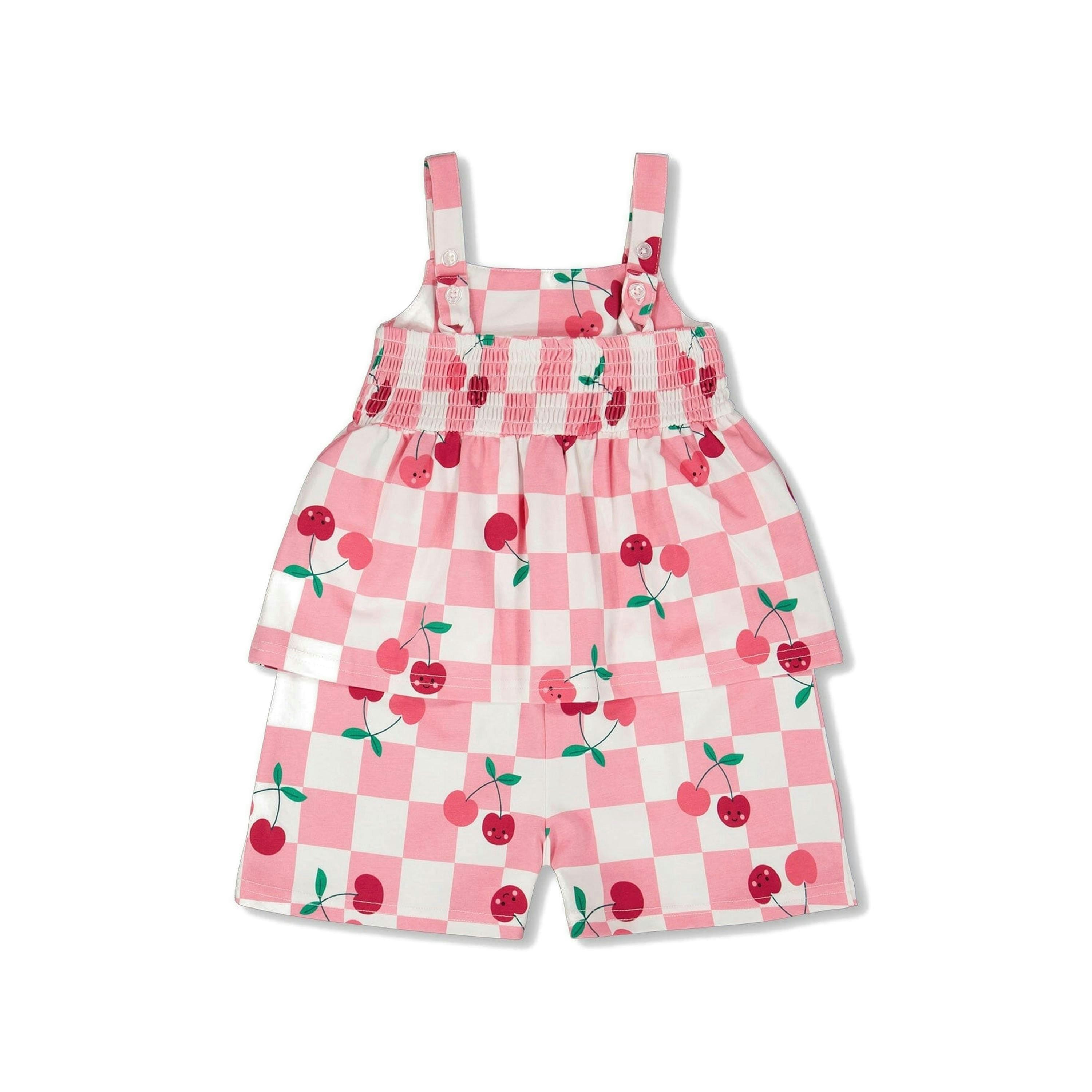Organic Cotton Jersey Romper Pink Printed Cherries , view 3 of 4