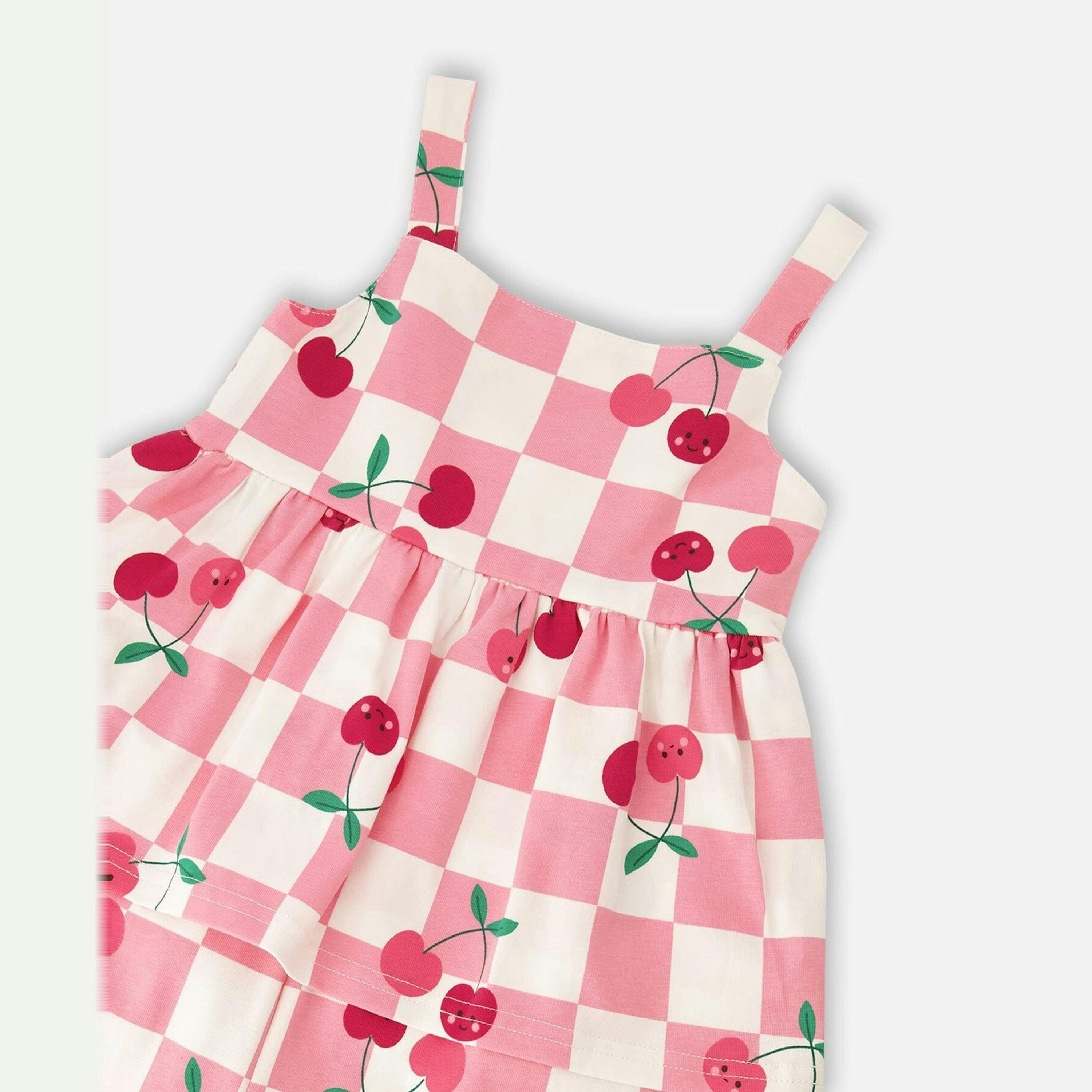Organic Cotton Jersey Romper Pink Printed Cherries , view 4 of 4