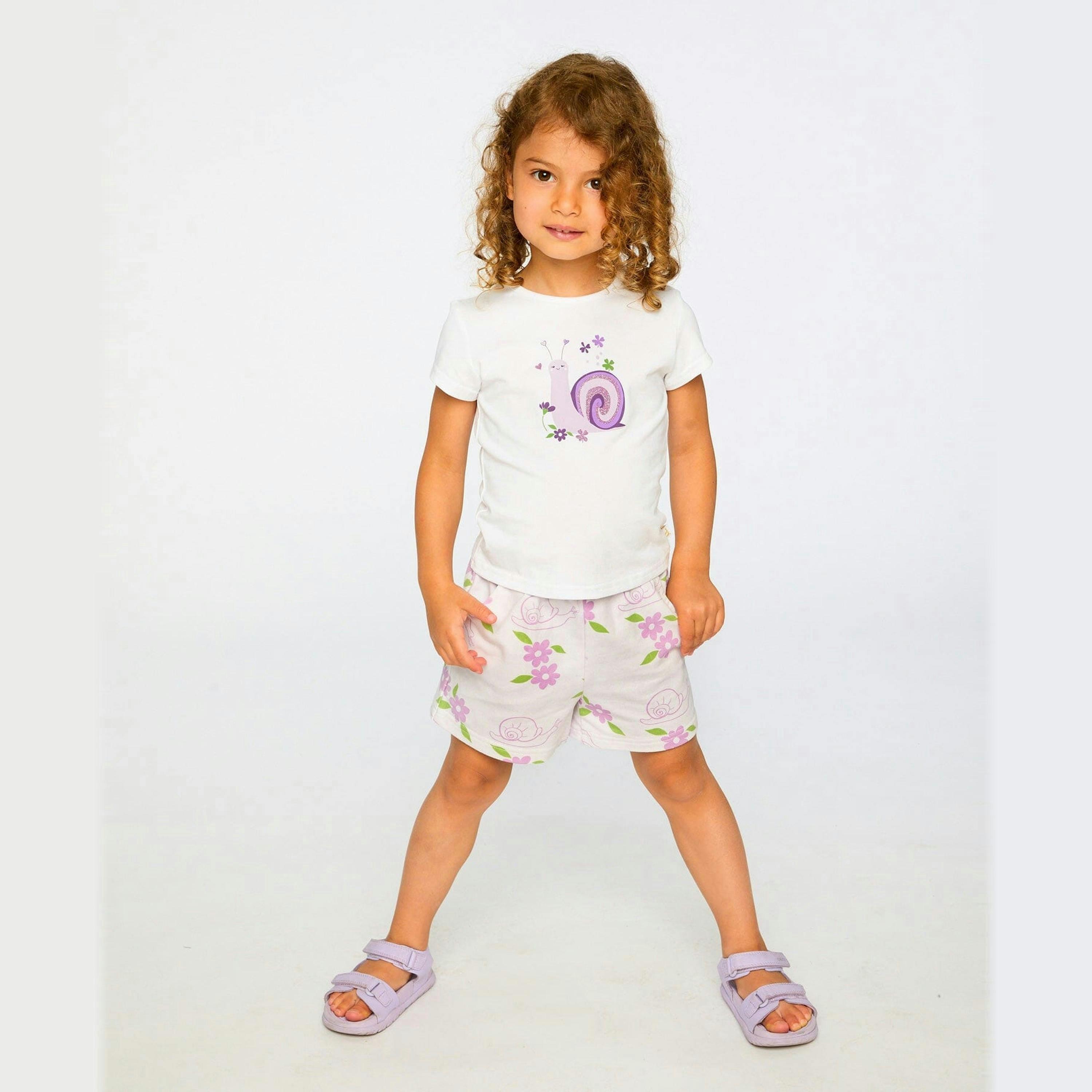 French Terry Shorts Lilac Snails Print , view 3 of 5