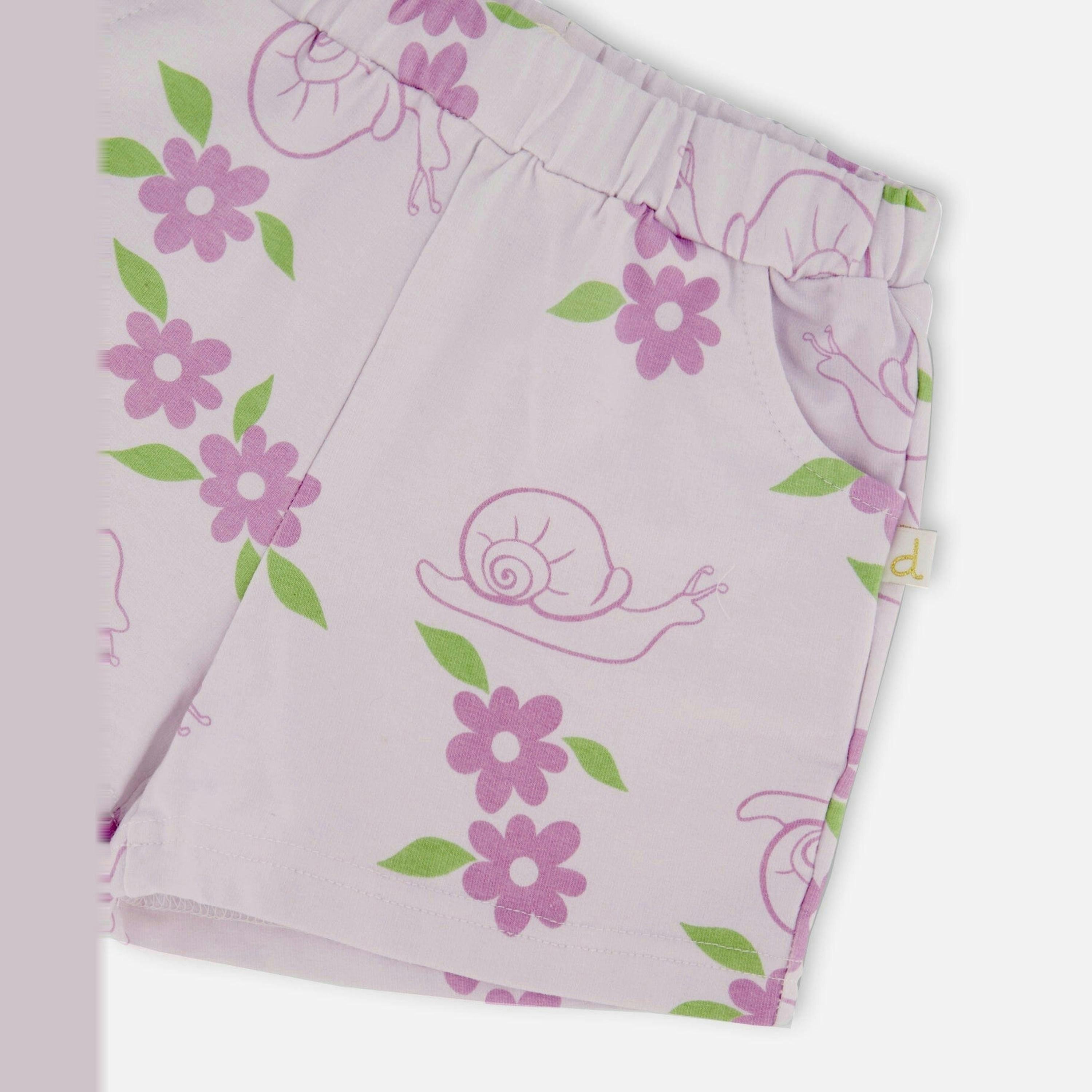 French Terry Shorts Lilac Snails Print , view 5 of 5
