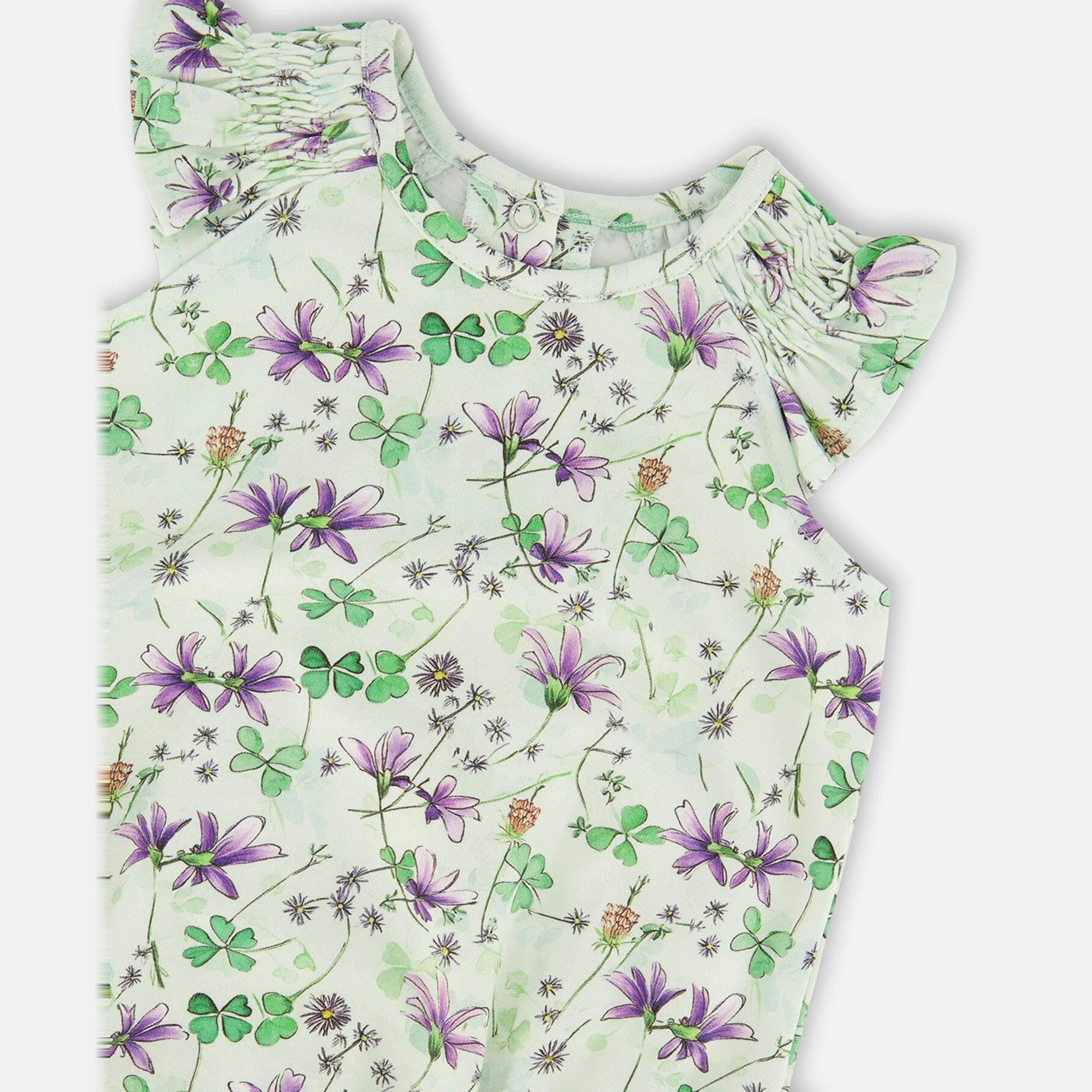 Jersey Romper Green Printed Flowers , view 3 of 3