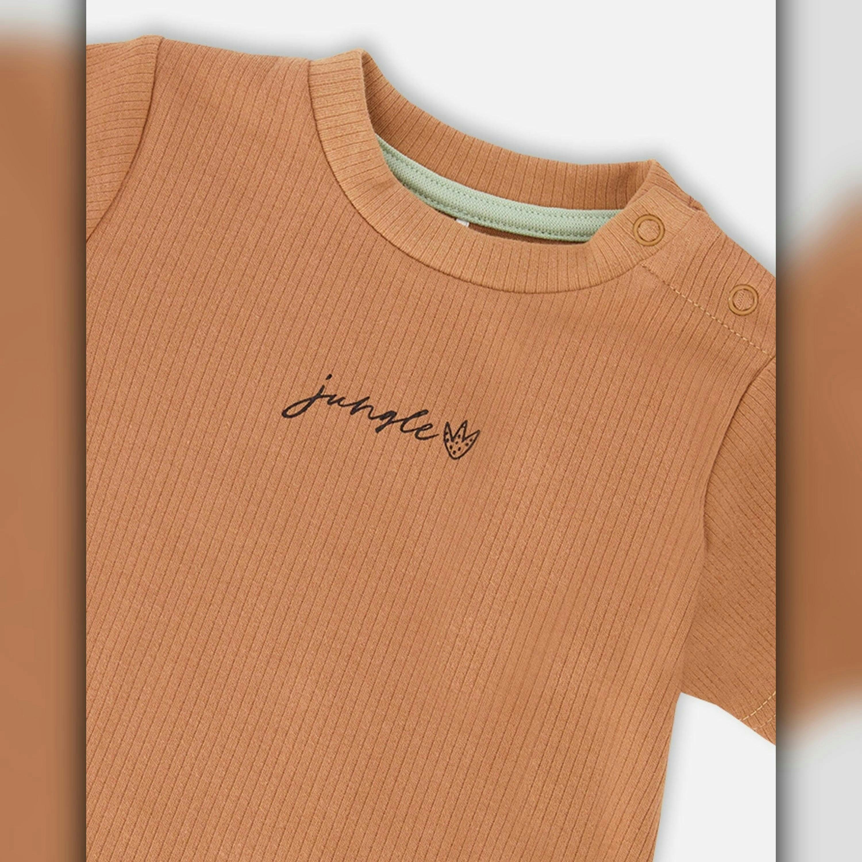 Cotton Rib Jersey T-Shirt And Organic Cotton Jersey Short Set Caramel And Beige Zebra Print , view 4 of 5