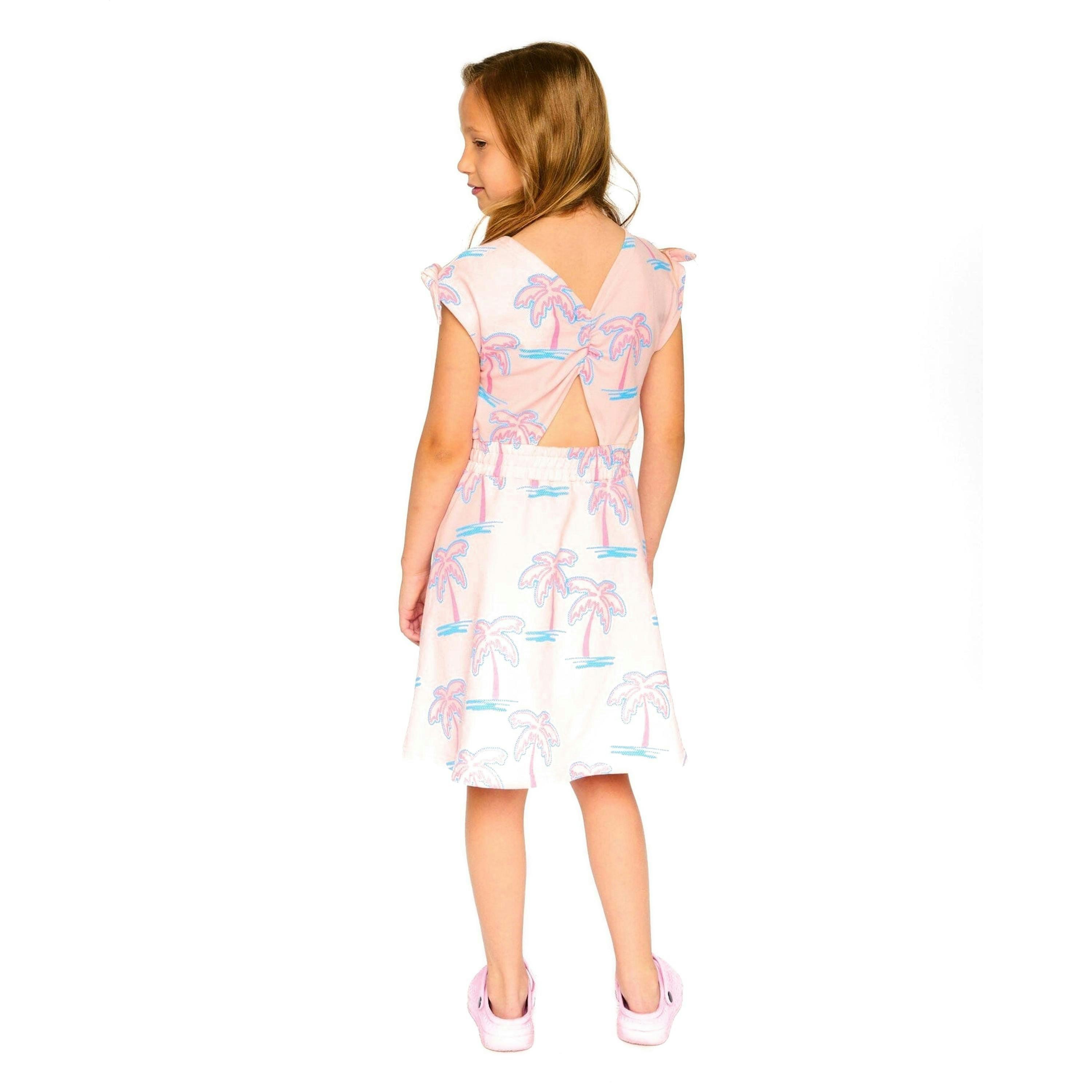 French Terry Dress Light Pink Palm Print , view 2 of 4