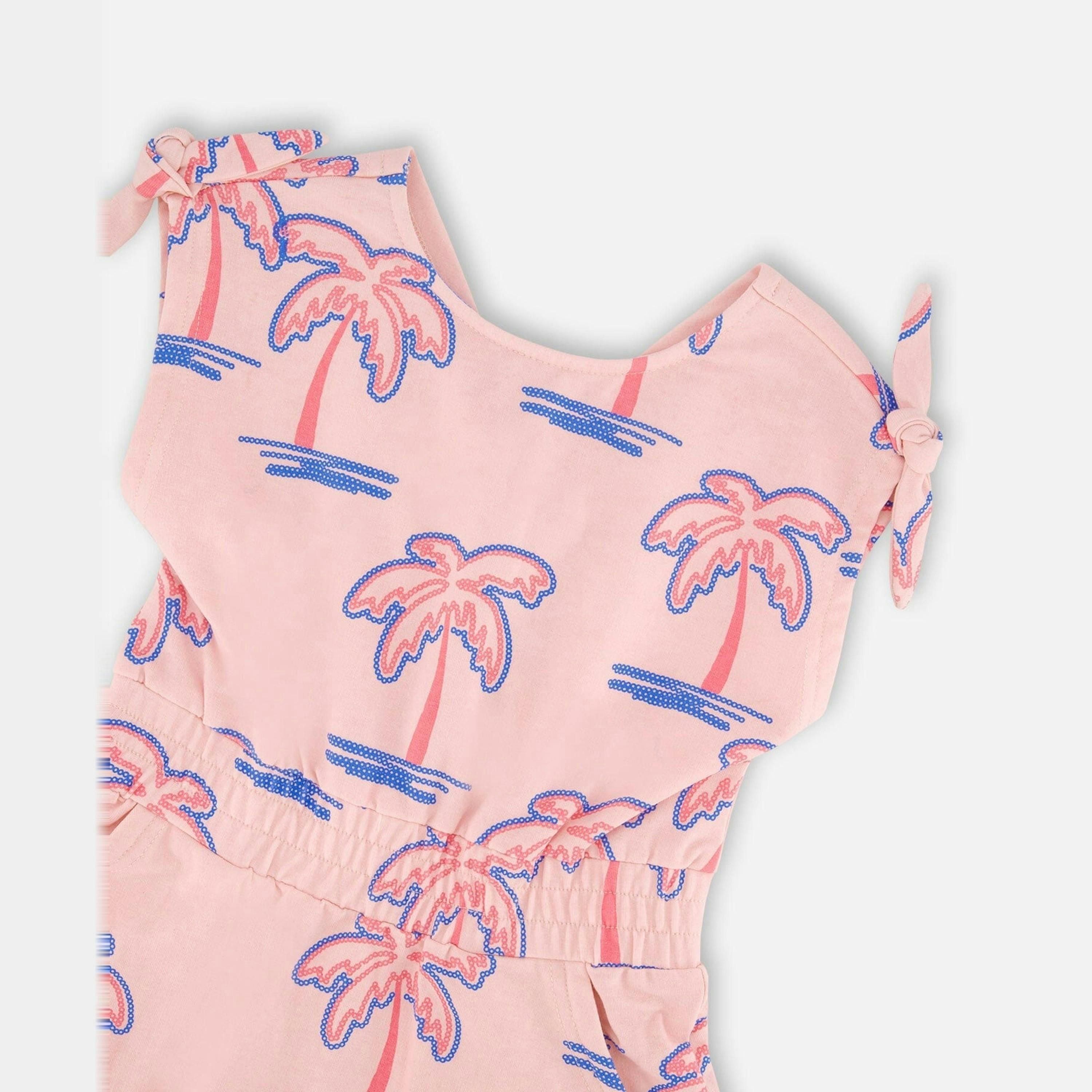 French Terry Dress Light Pink Palm Print , view 4 of 4