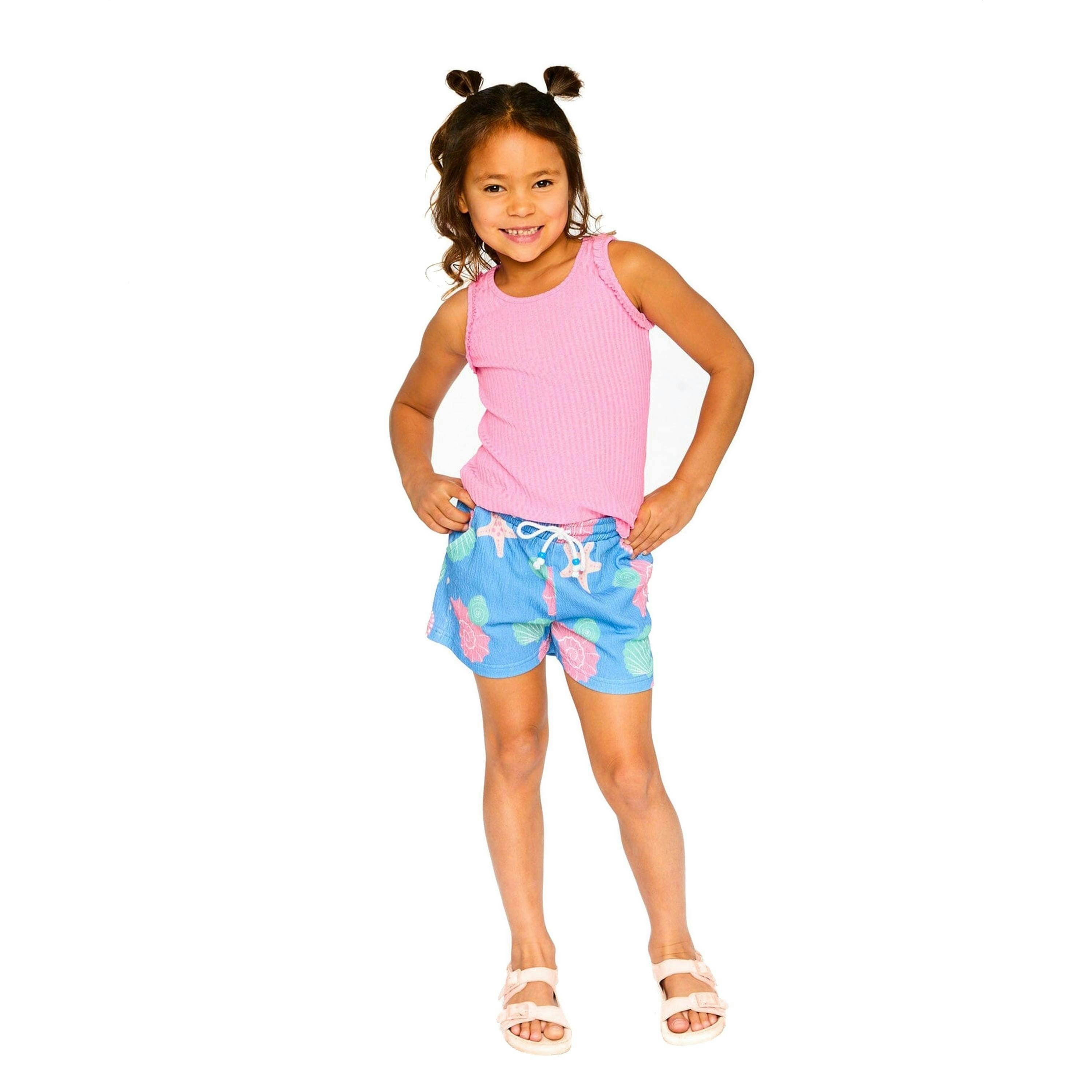 Crinkle Jersey Shorts Blue Shell Print , view 2 of 4
