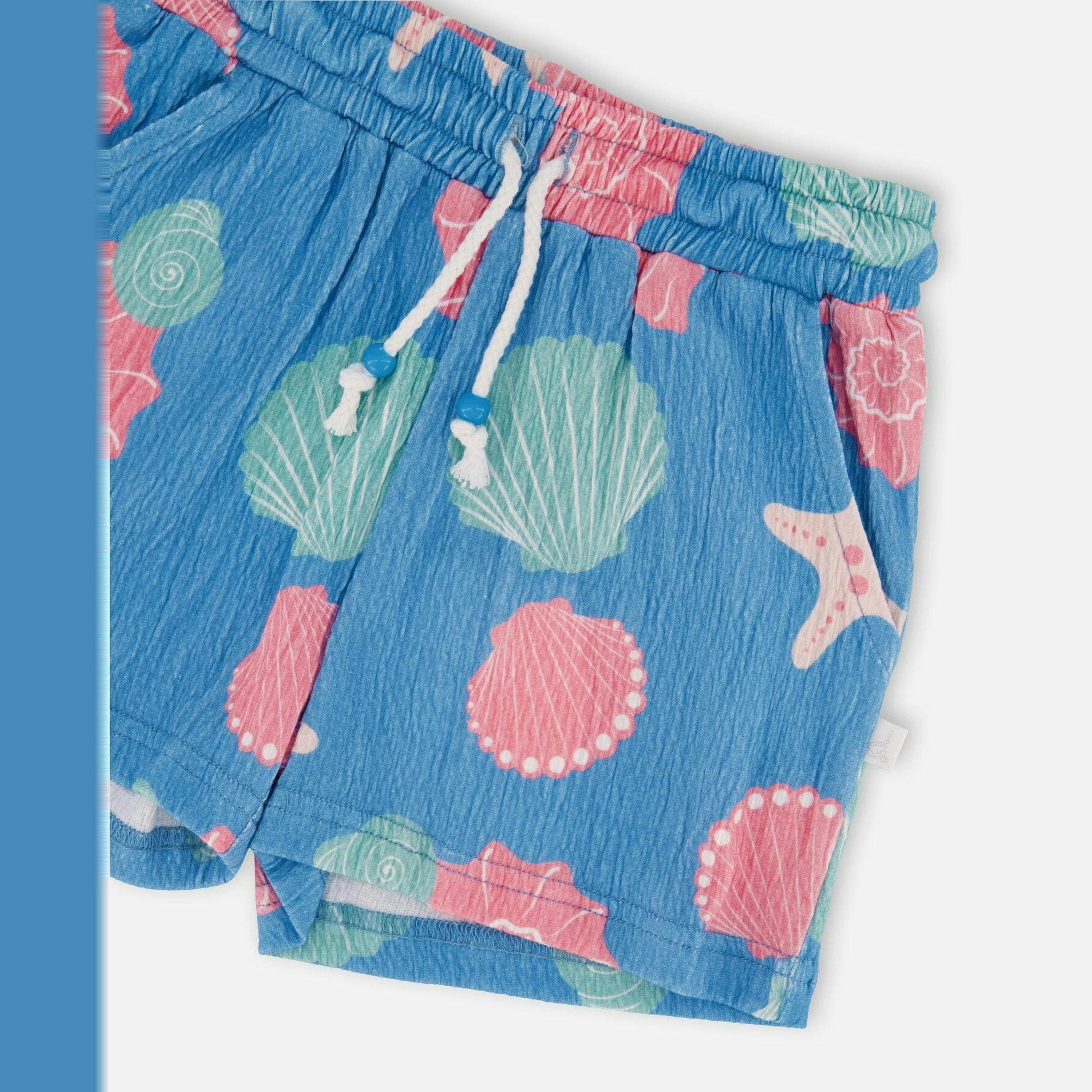 Crinkle Jersey Shorts Blue Shell Print , view 4 of 4