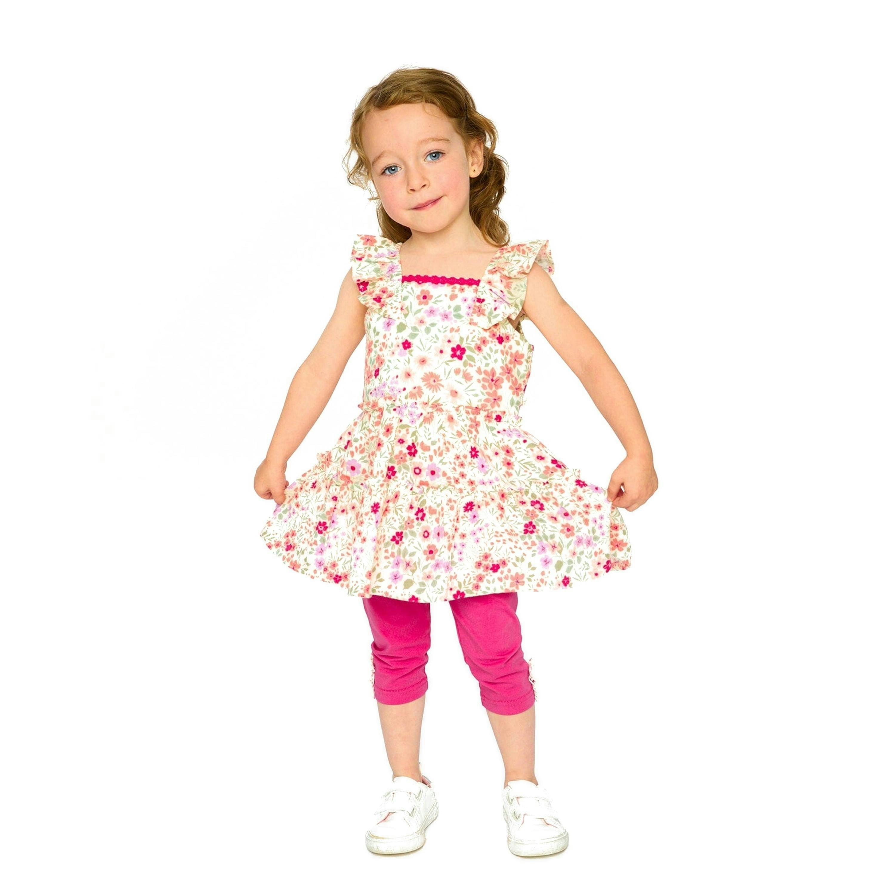 Tunic And Organic Cotton Capri Set Off White Printed Flowers And Pink , view 2 of 4