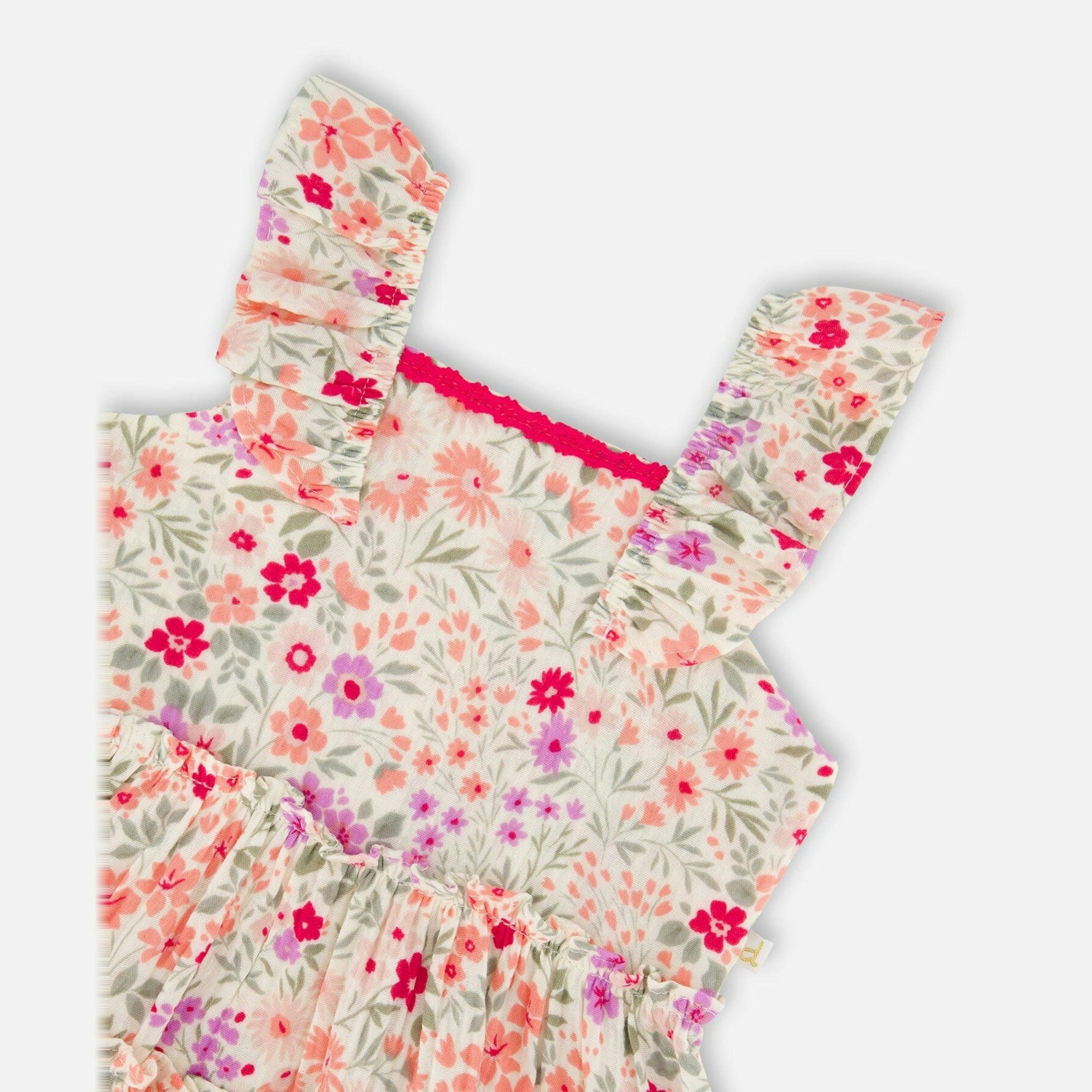 Tunic And Organic Cotton Capri Set Off White Printed Flowers And Pink , view 3 of 4