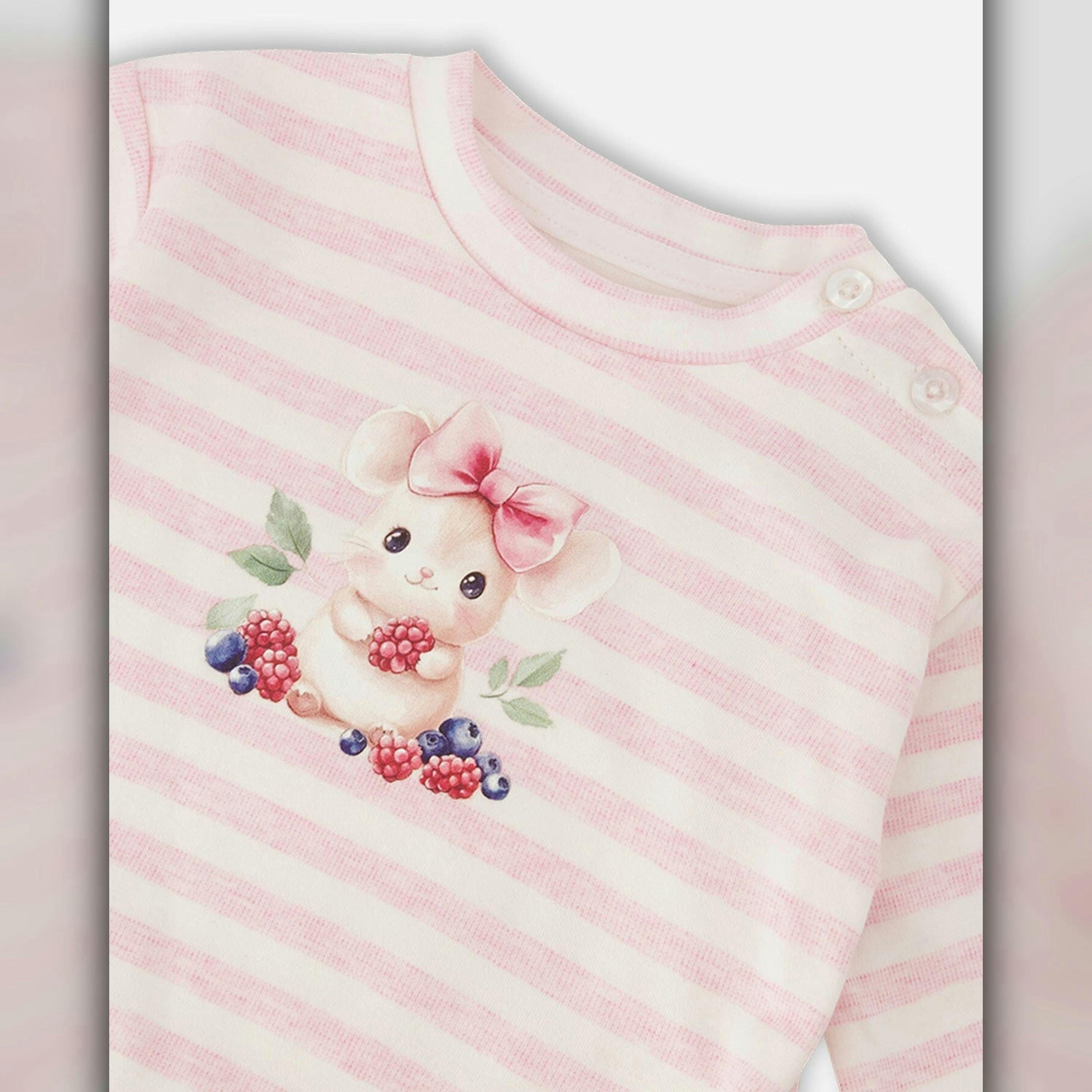 Cotton Jersey Top and Pants Set White and Pink Stripes , view 3 of 4
