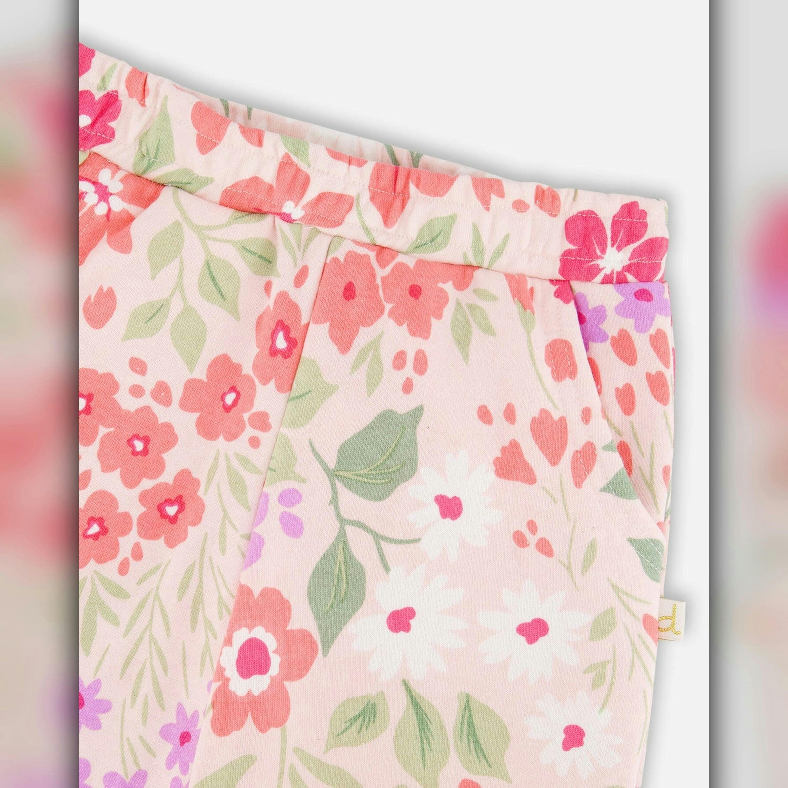 French Terry Pants Pink Printed Flowers , view 3 of 3