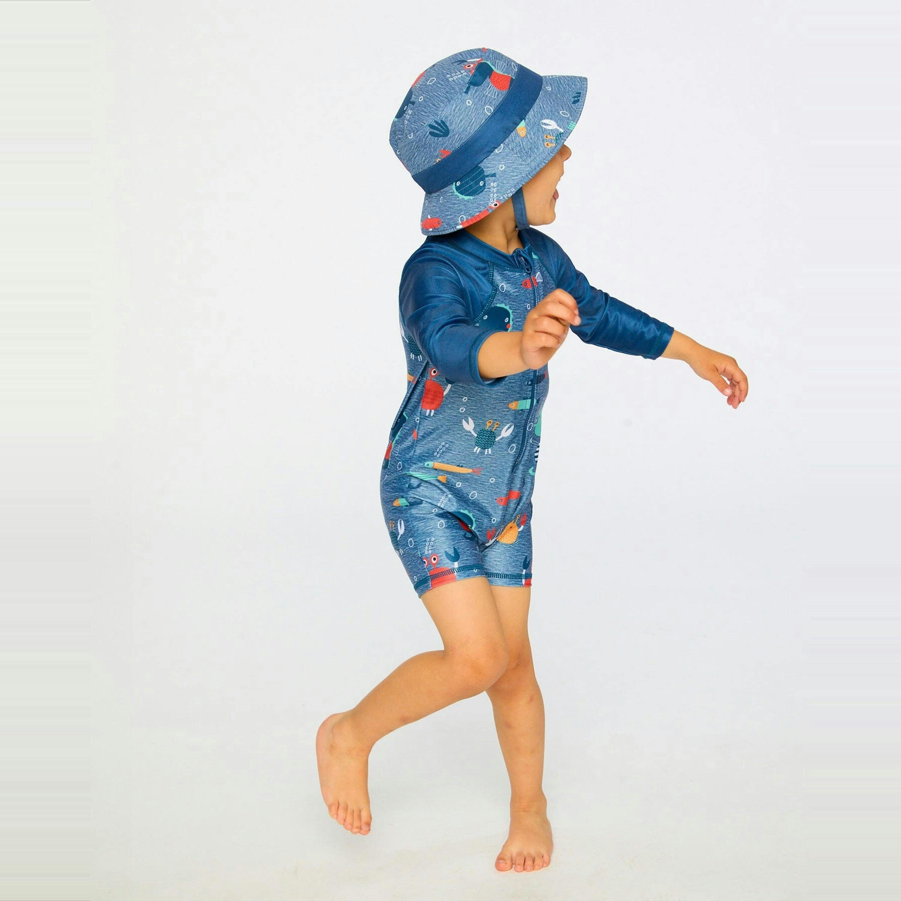 Baby And Toddler One-Piece Long Sleeve Rashguard Blue Printed Marine Animals , view 3 of 4