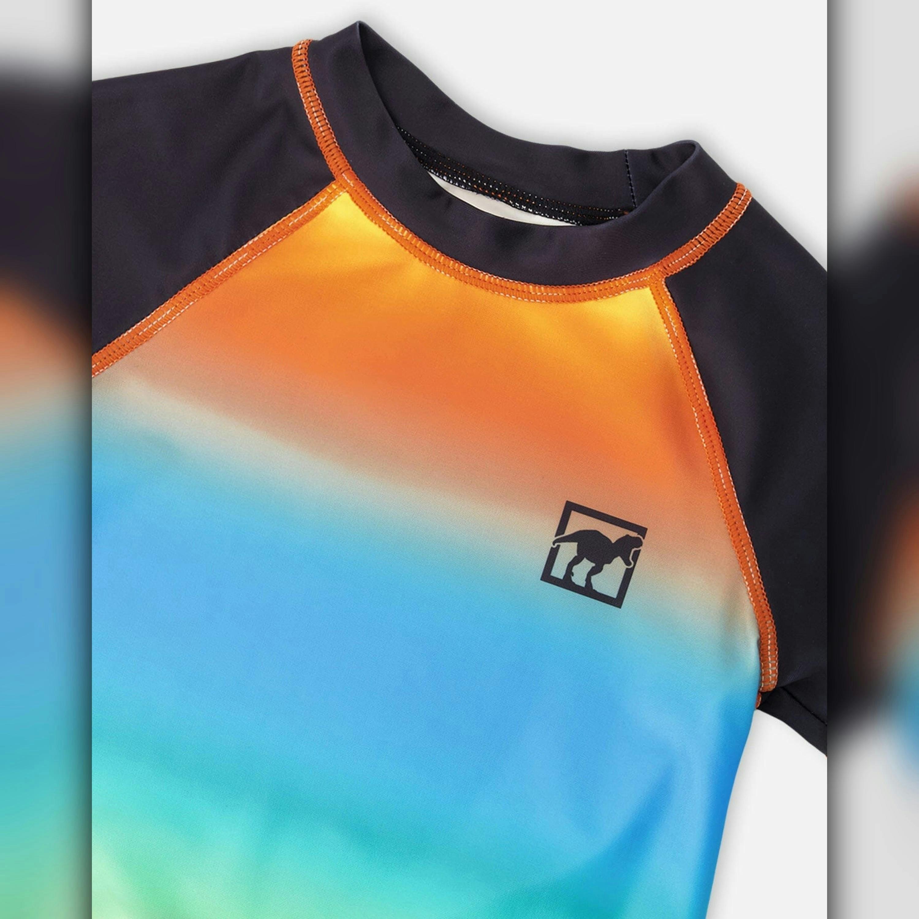 Short Sleeve Rashguard Orange Blue And Green Gradient , view 4 of 4