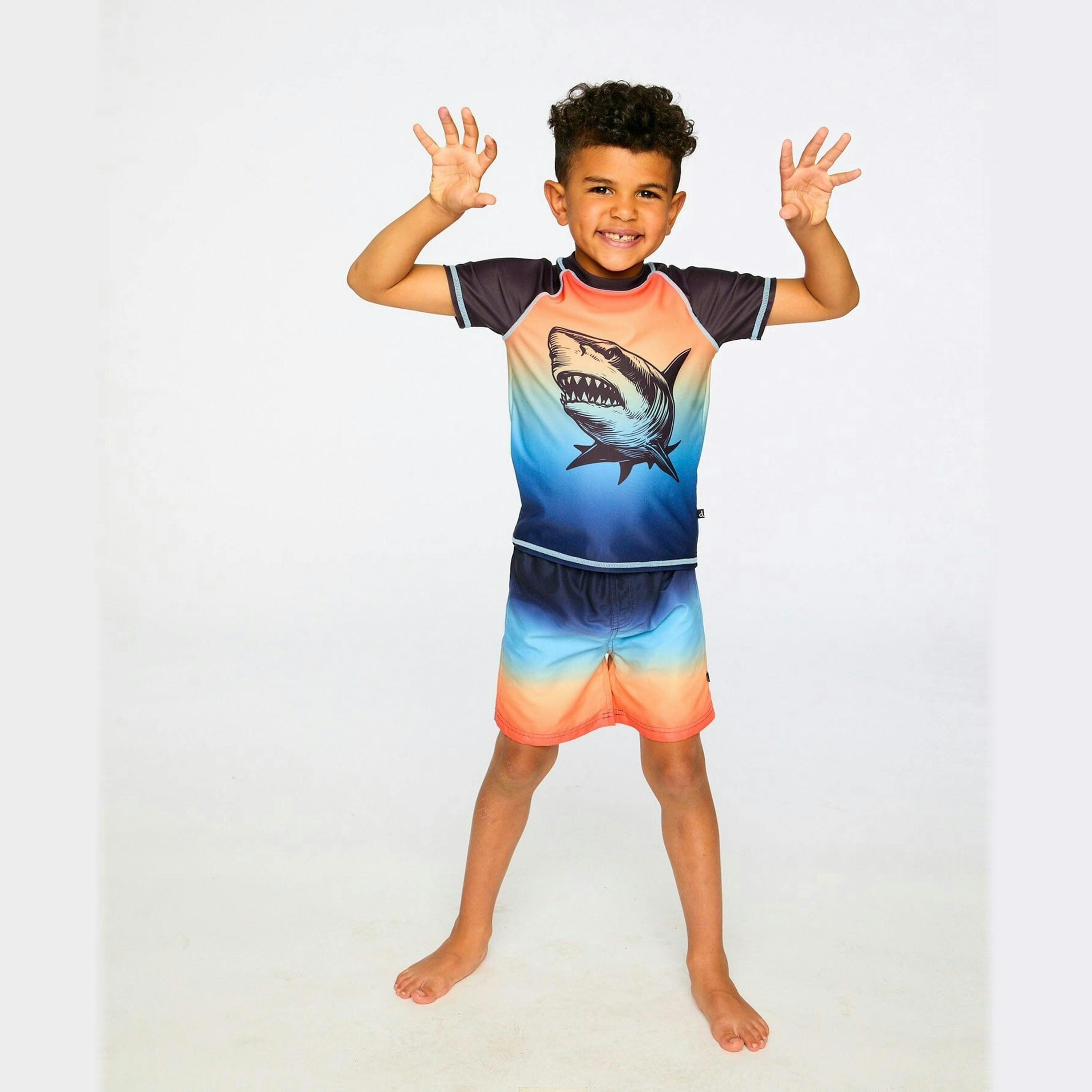 Short Sleeve Rashguard Blue And Orange Gradient , view 3 of 4