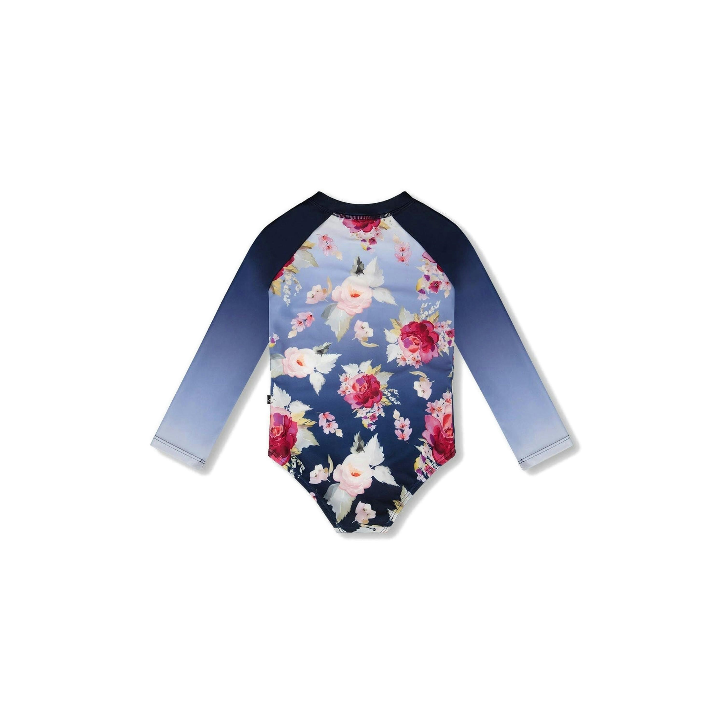 One-Piece Long Sleeve Rashguard Blue Rose Print , view 4 of 5