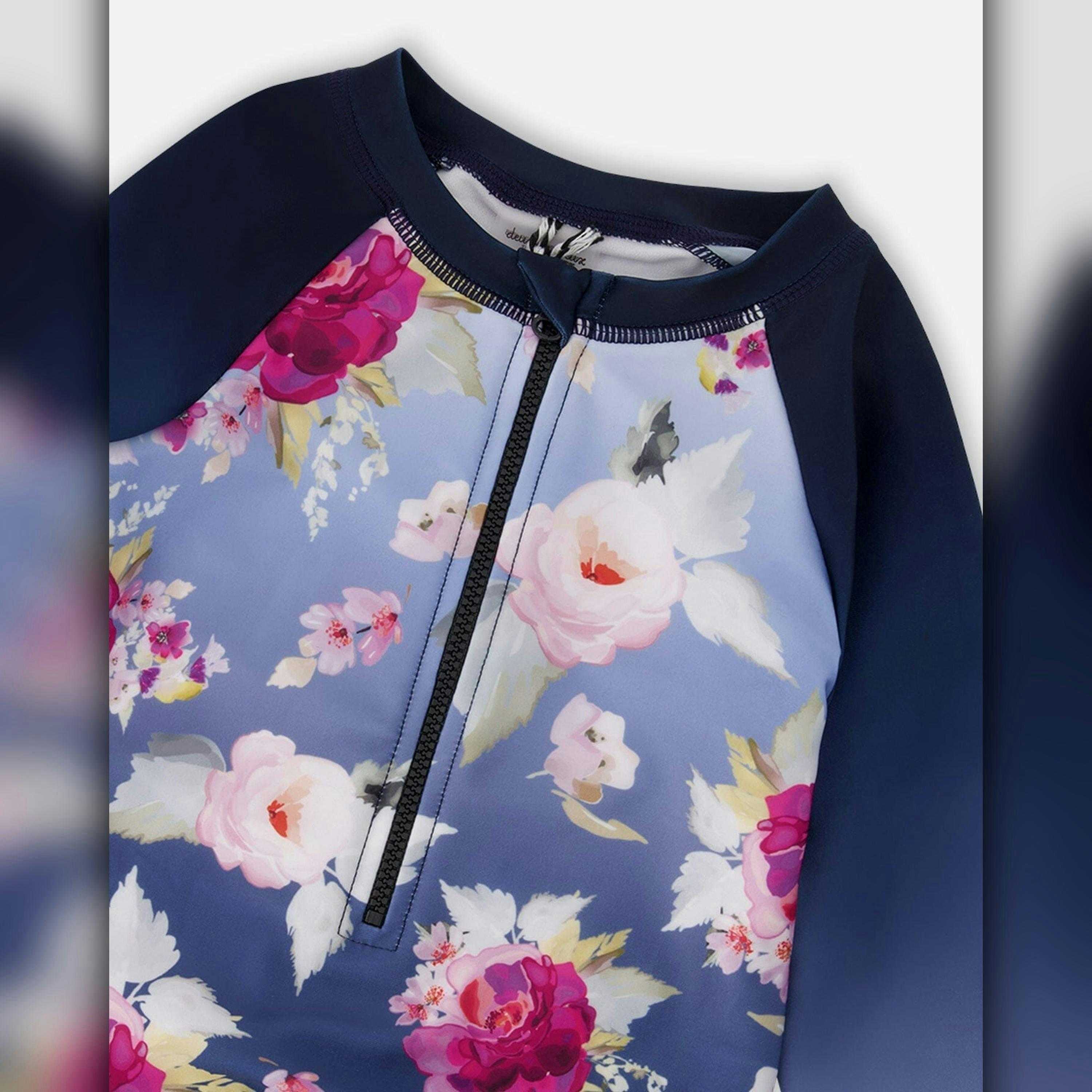 One-Piece Long Sleeve Rashguard Blue Rose Print , view 5 of 5