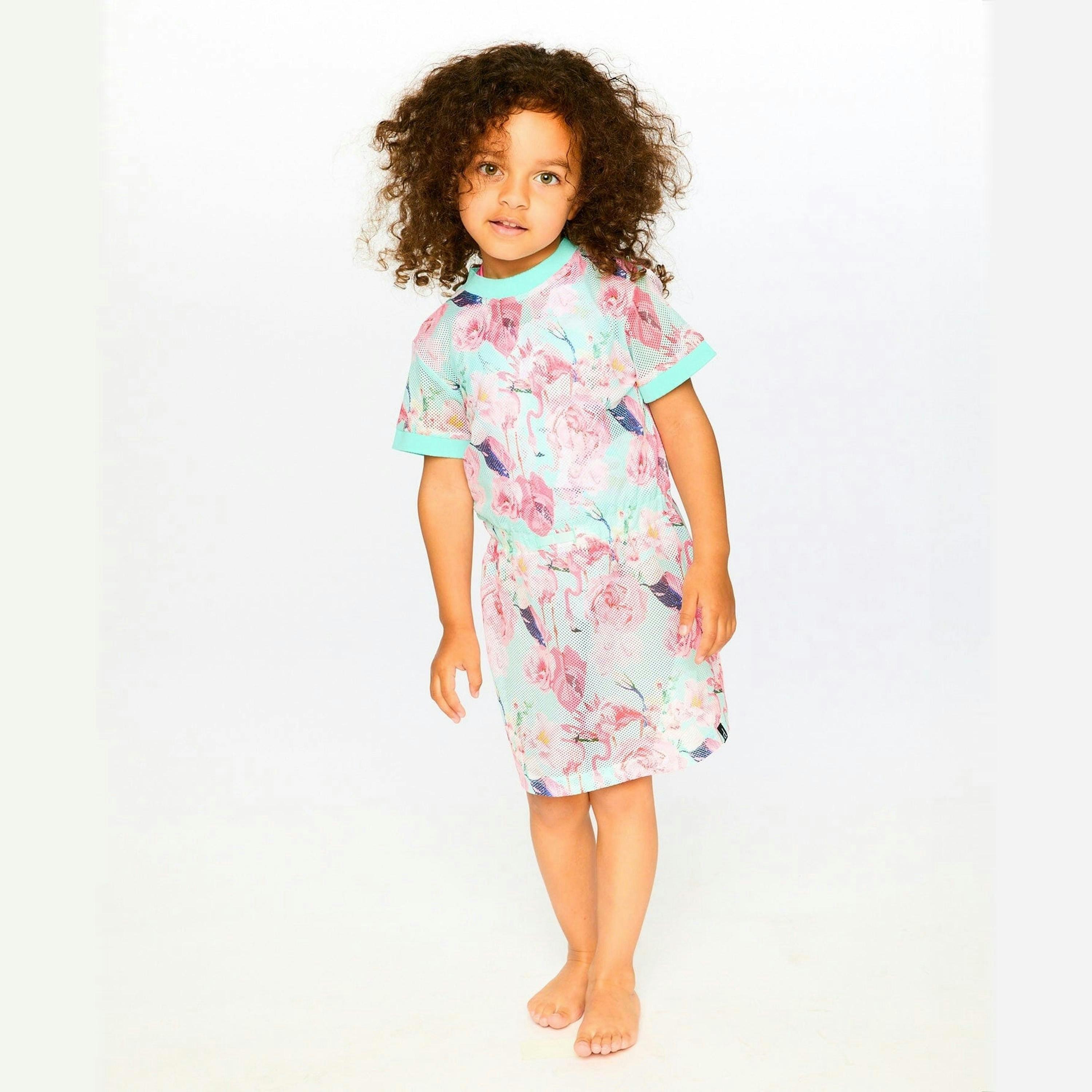Mesh Beach Dress Blue Flamingo Print , view 3 of 5