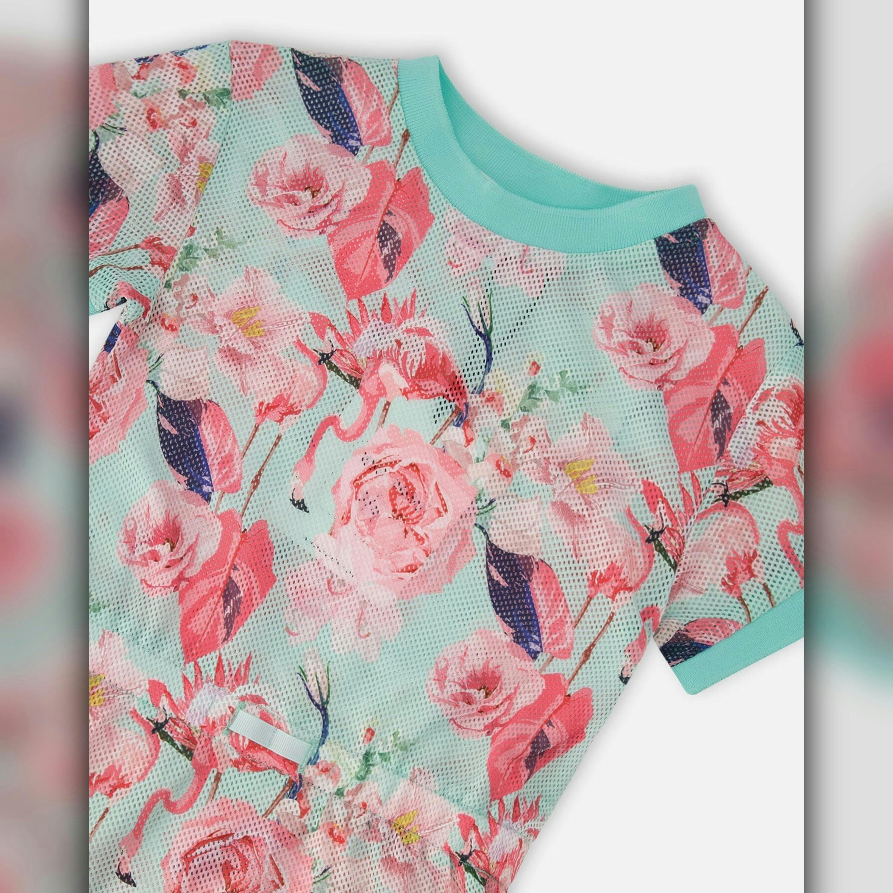Mesh Beach Dress Blue Flamingo Print , view 5 of 5