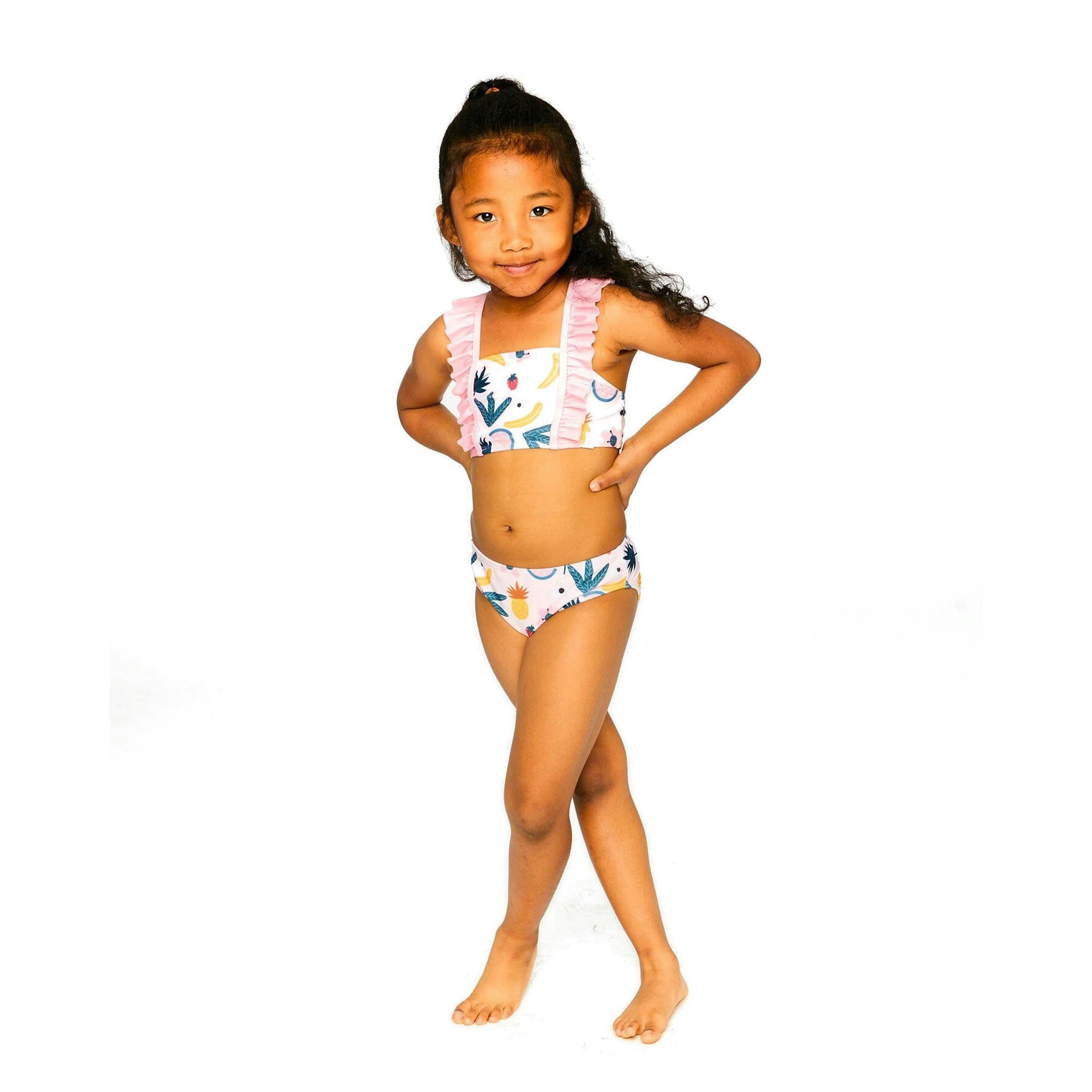 Two-Piece Swimsuit Pink Printed Fruits , view 3 of 6