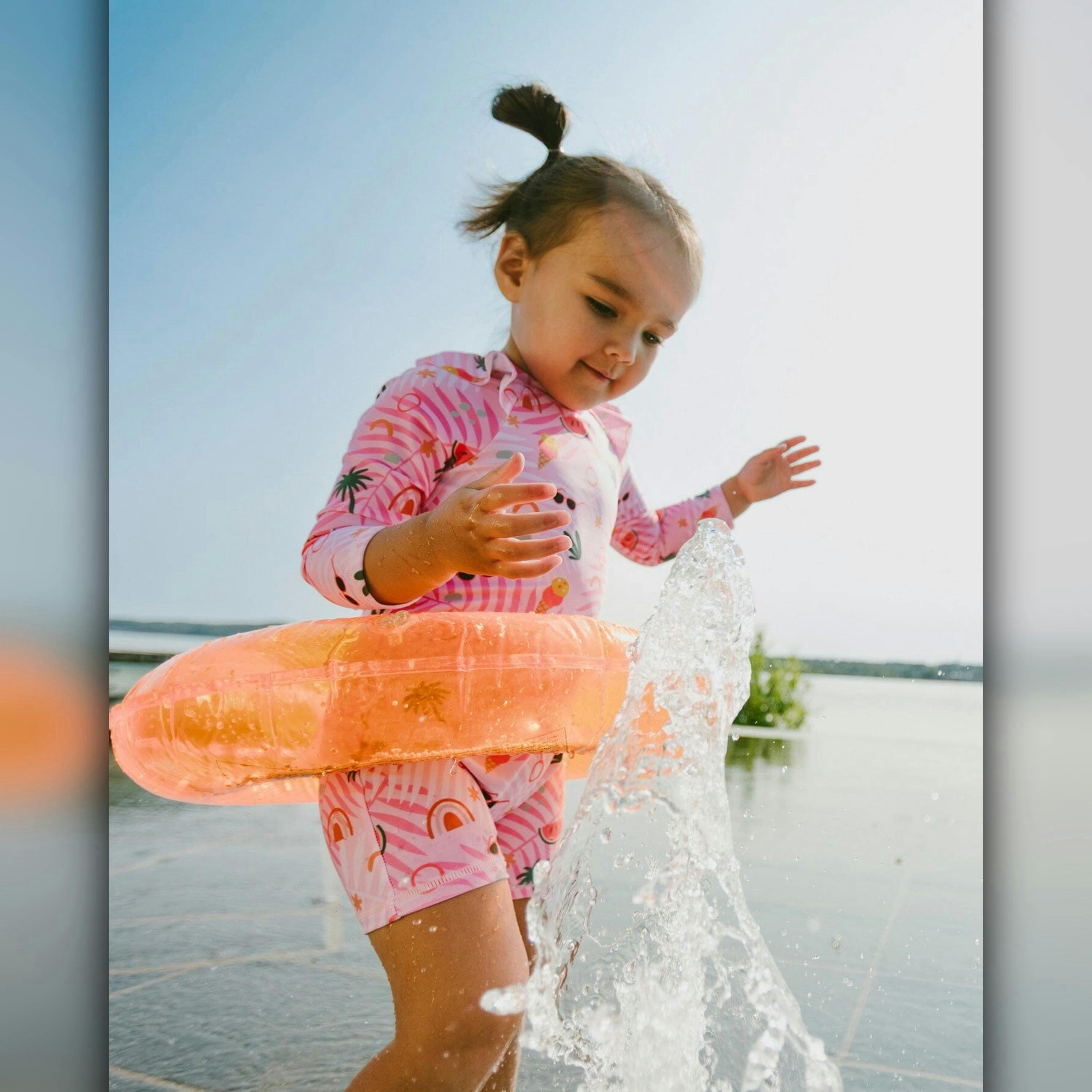 Baby And Toddler One-Piece Long Sleeve Rashguard Pink Beach Print , view 2 of 6