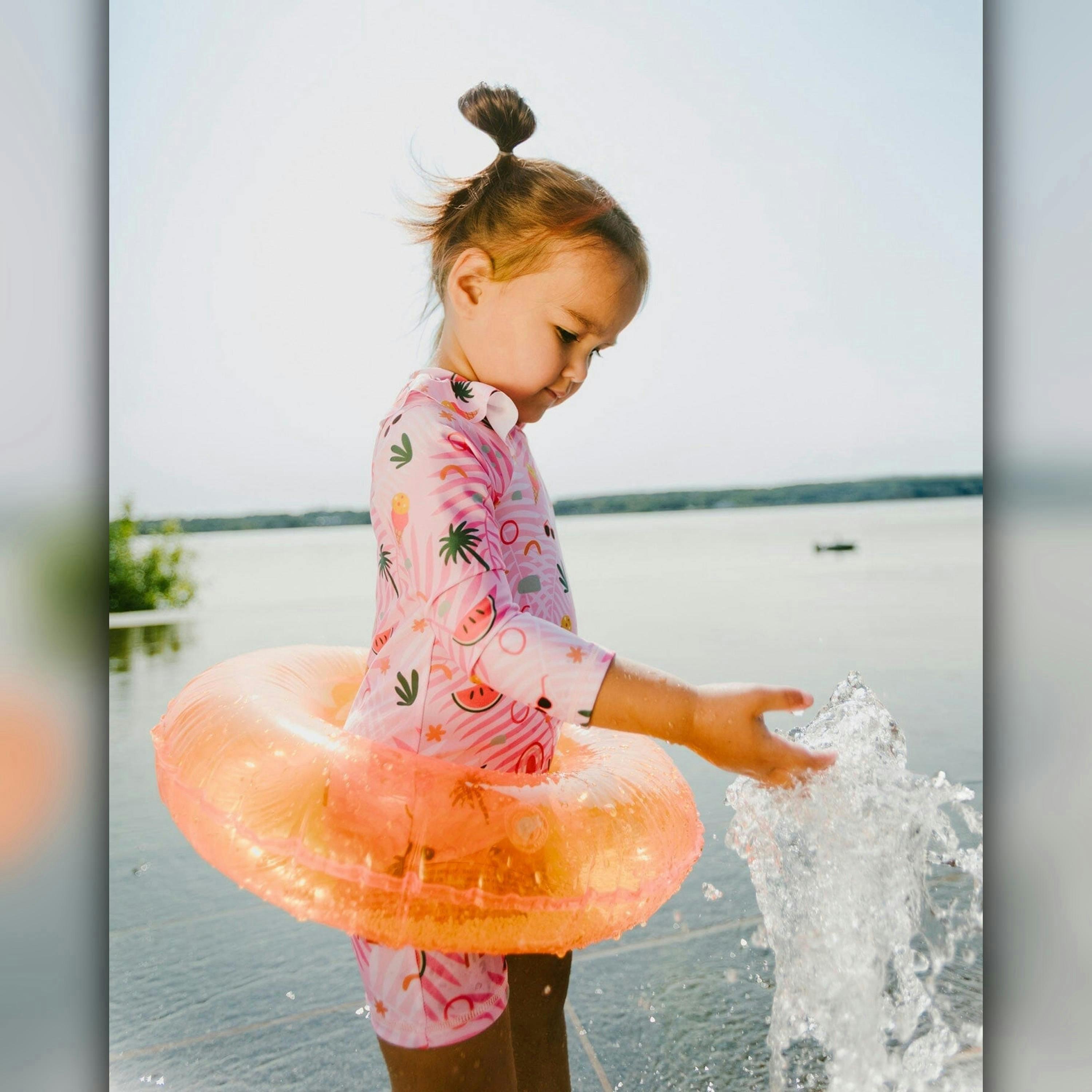 Baby And Toddler One-Piece Long Sleeve Rashguard Pink Beach Print , view 3 of 6
