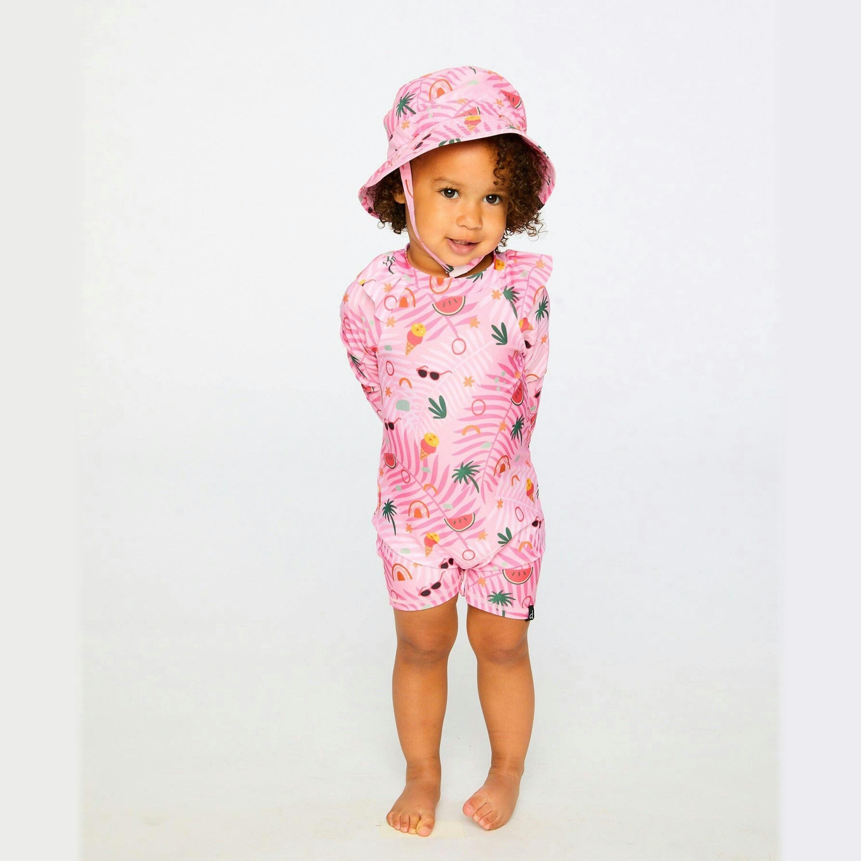 Baby And Toddler One-Piece Long Sleeve Rashguard Pink Beach Print , view 4 of 6