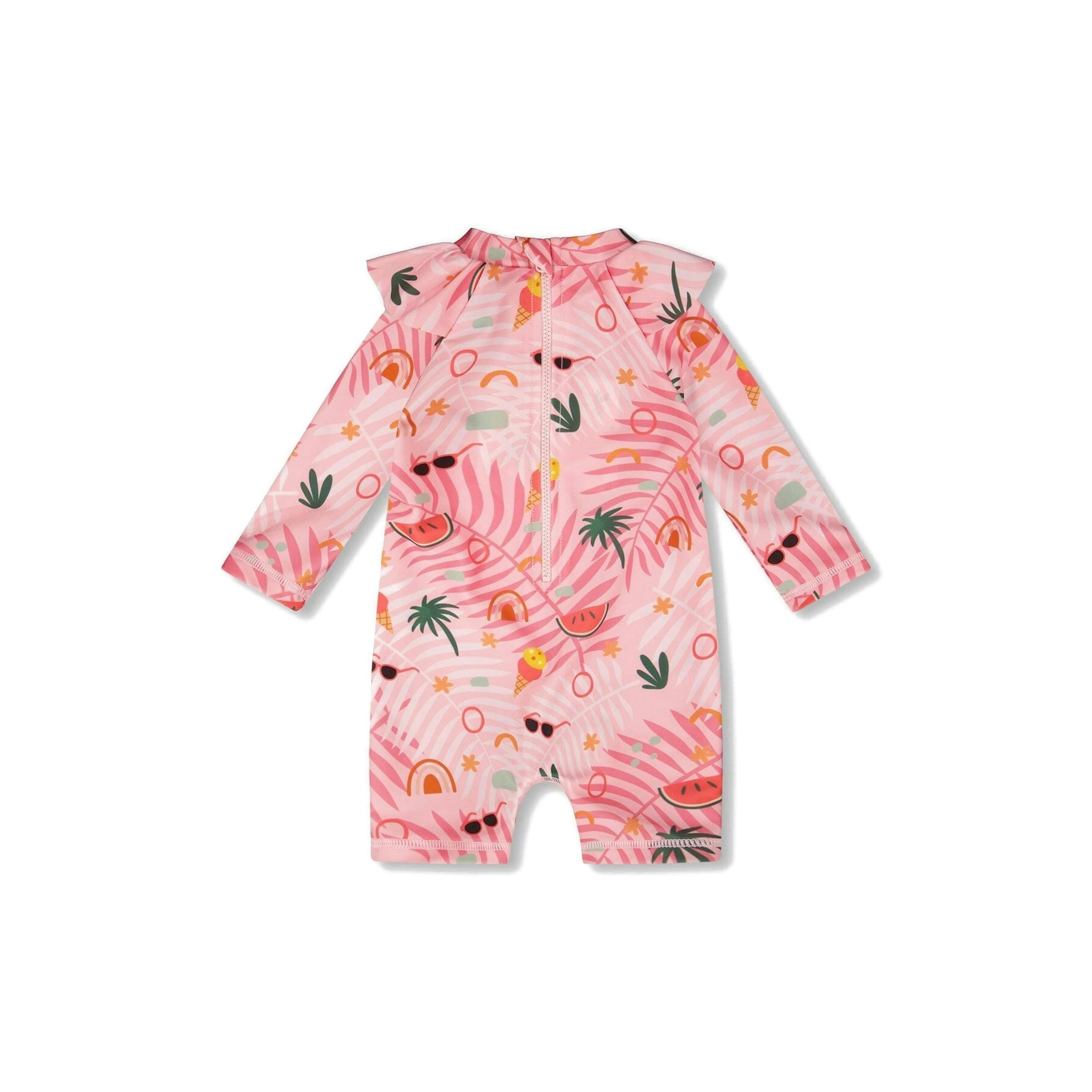 Baby And Toddler One-Piece Long Sleeve Rashguard Pink Beach Print , view 5 of 6