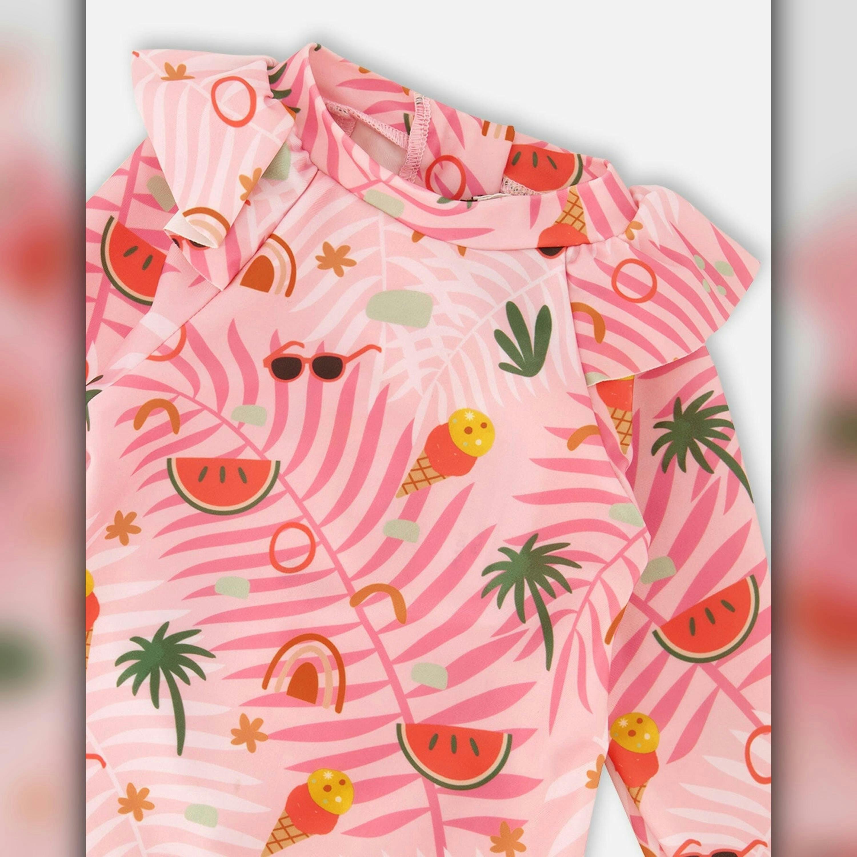 Baby And Toddler One-Piece Long Sleeve Rashguard Pink Beach Print , view 6 of 6