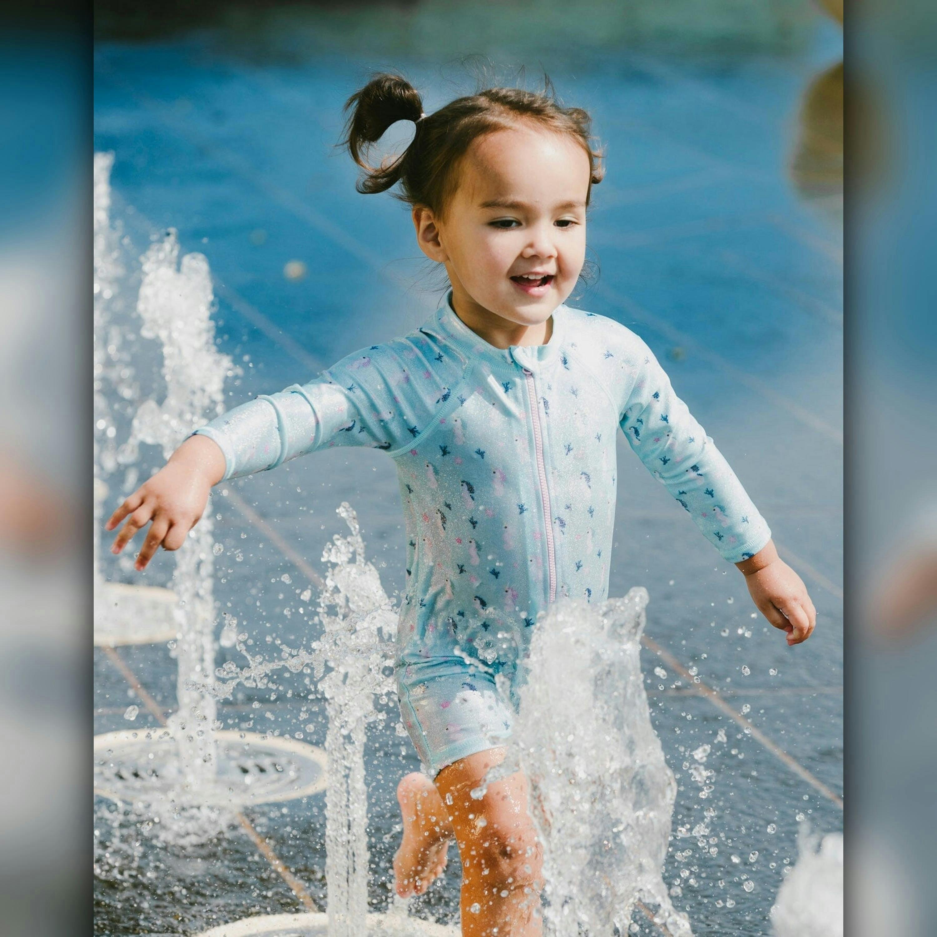 Baby And Toddler One-Piece Long Sleeve Rashguard Blue Seahorse Print , view 2 of 6