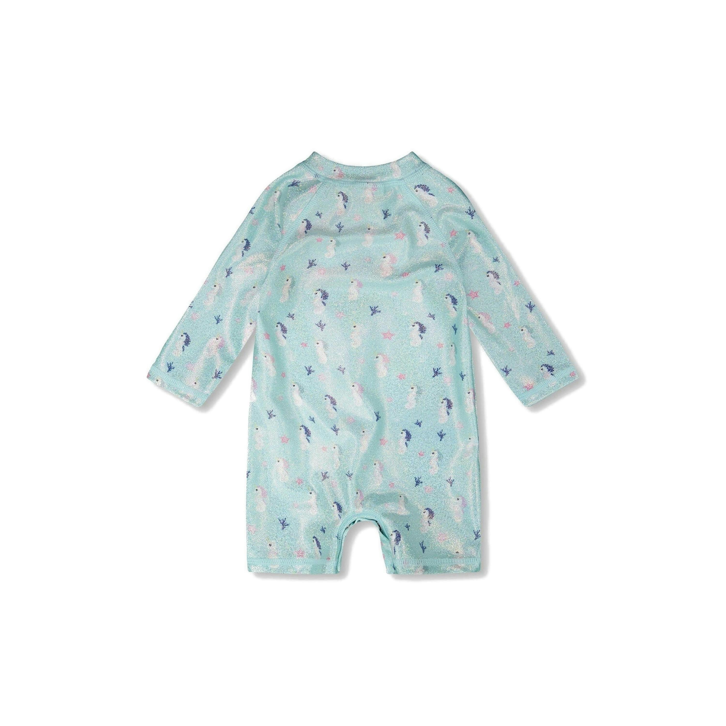 Baby And Toddler One-Piece Long Sleeve Rashguard Blue Seahorse Print , view 5 of 6