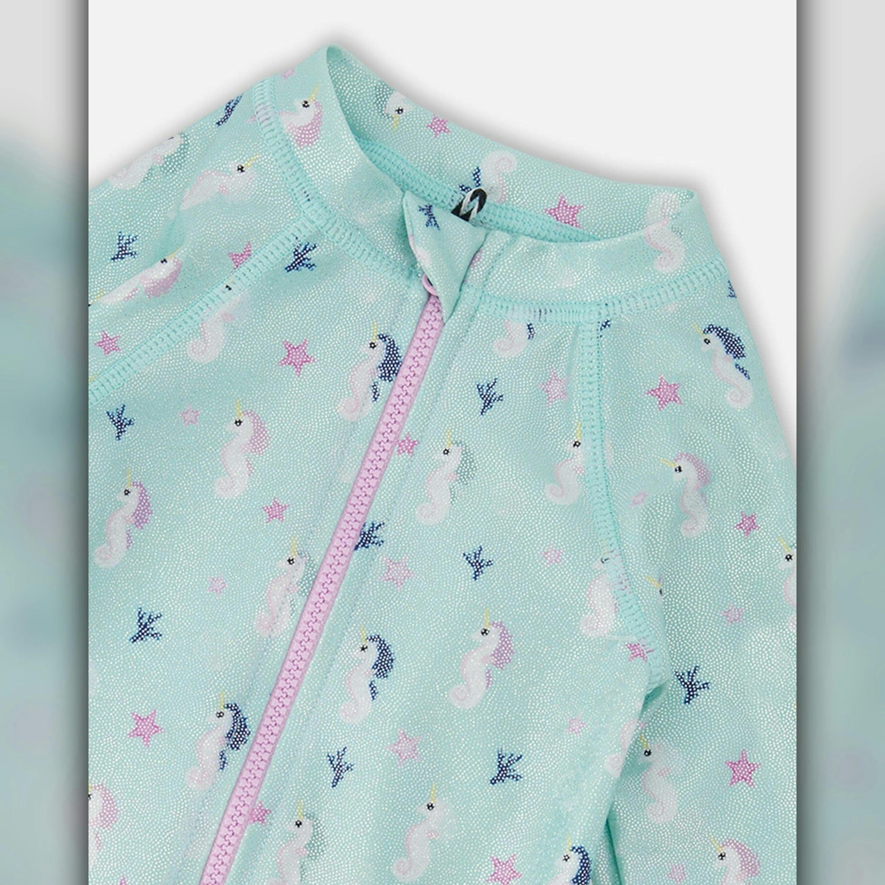 Baby And Toddler One-Piece Long Sleeve Rashguard Blue Seahorse Print , view 6 of 6