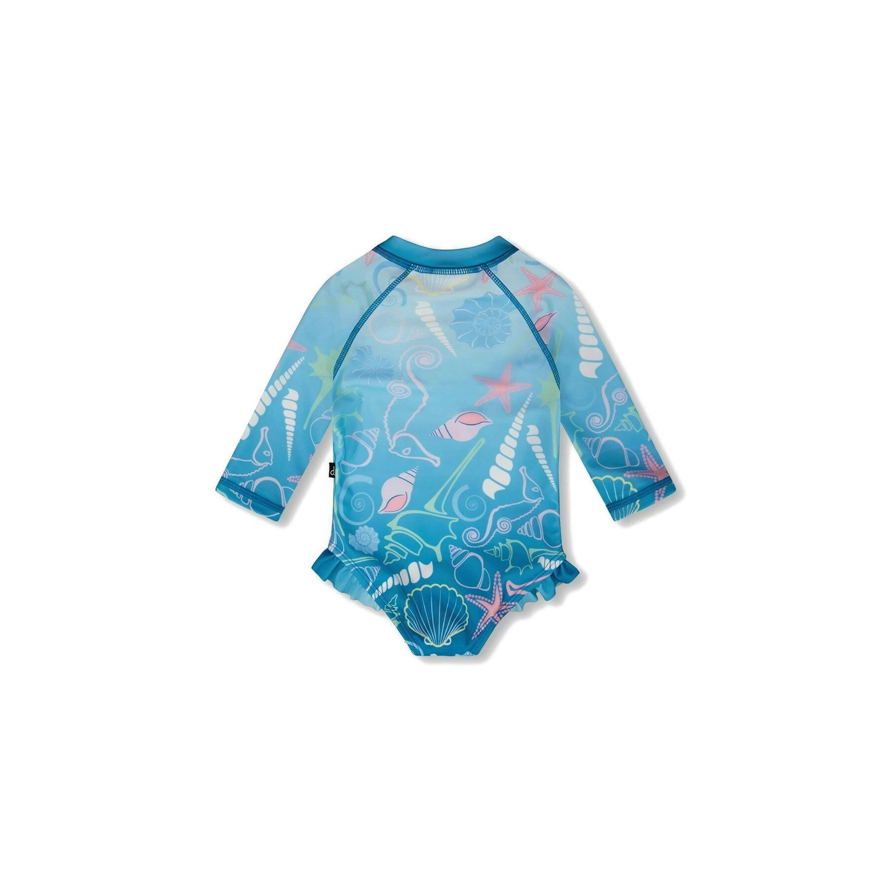 Baby And Toddler One-Piece Long Sleeve Rashguard Blue Shell Print , view 3 of 4