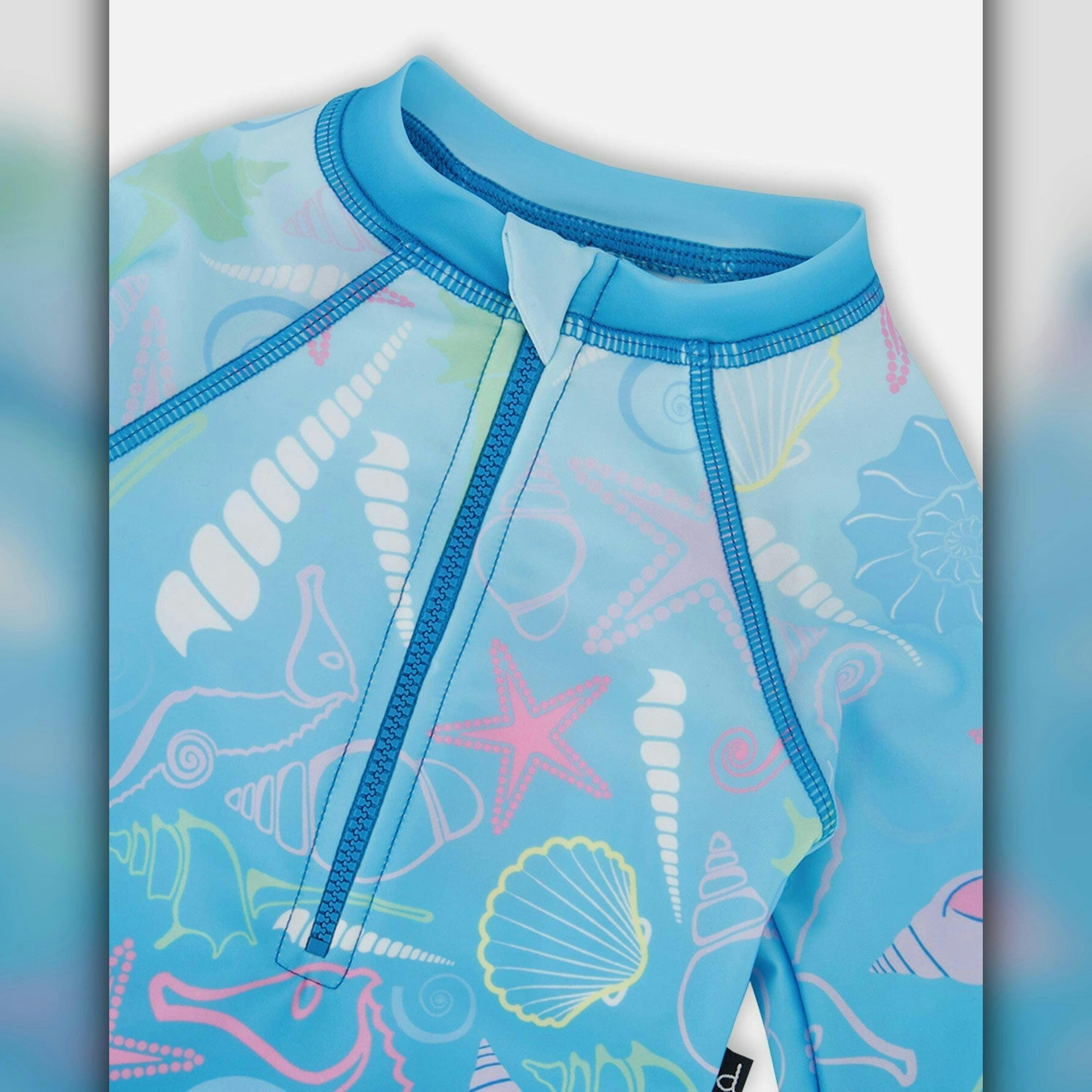 Baby And Toddler One-Piece Long Sleeve Rashguard Blue Shell Print , view 4 of 4