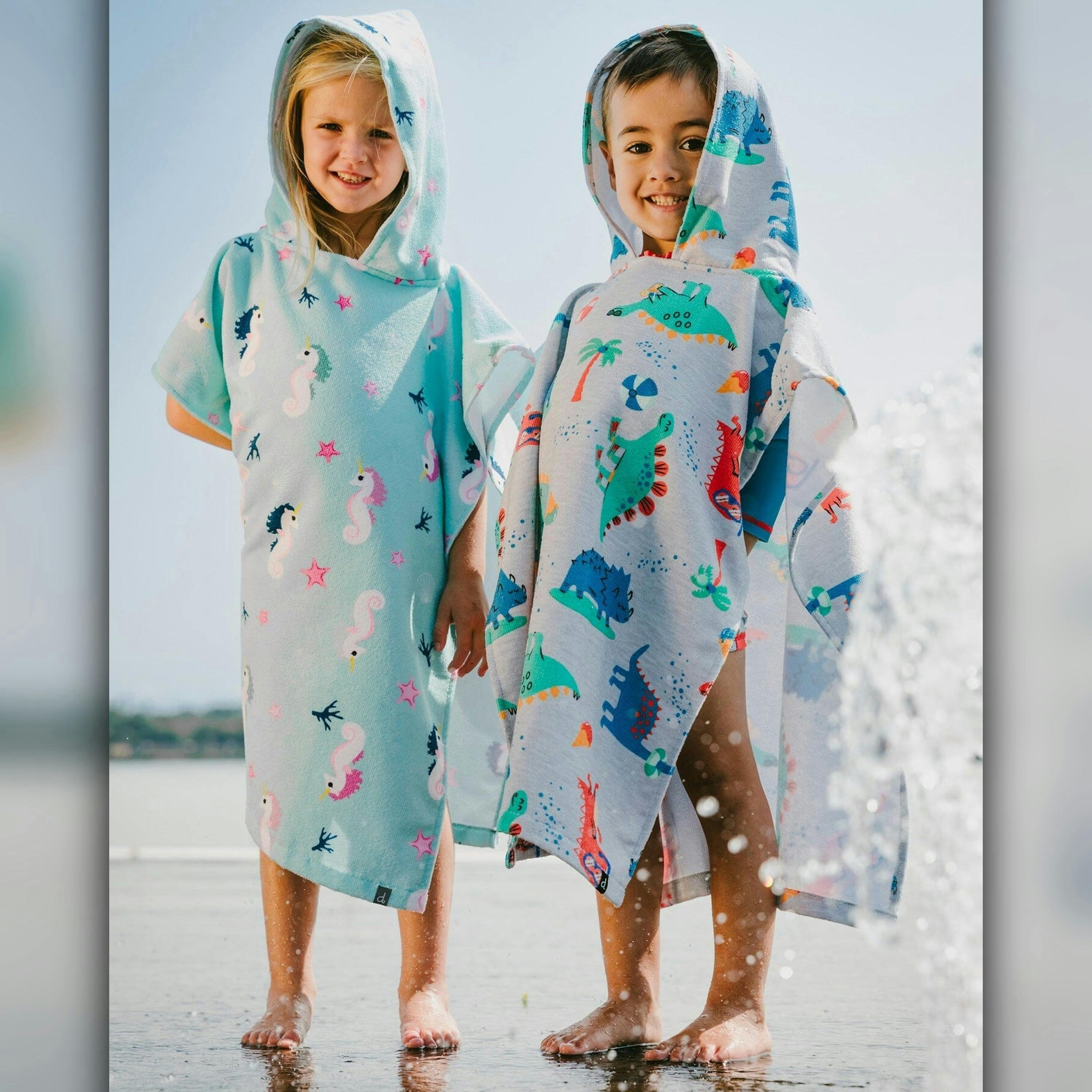 Hooded Beach Towel Blue Seahorse Print , view 2 of 4