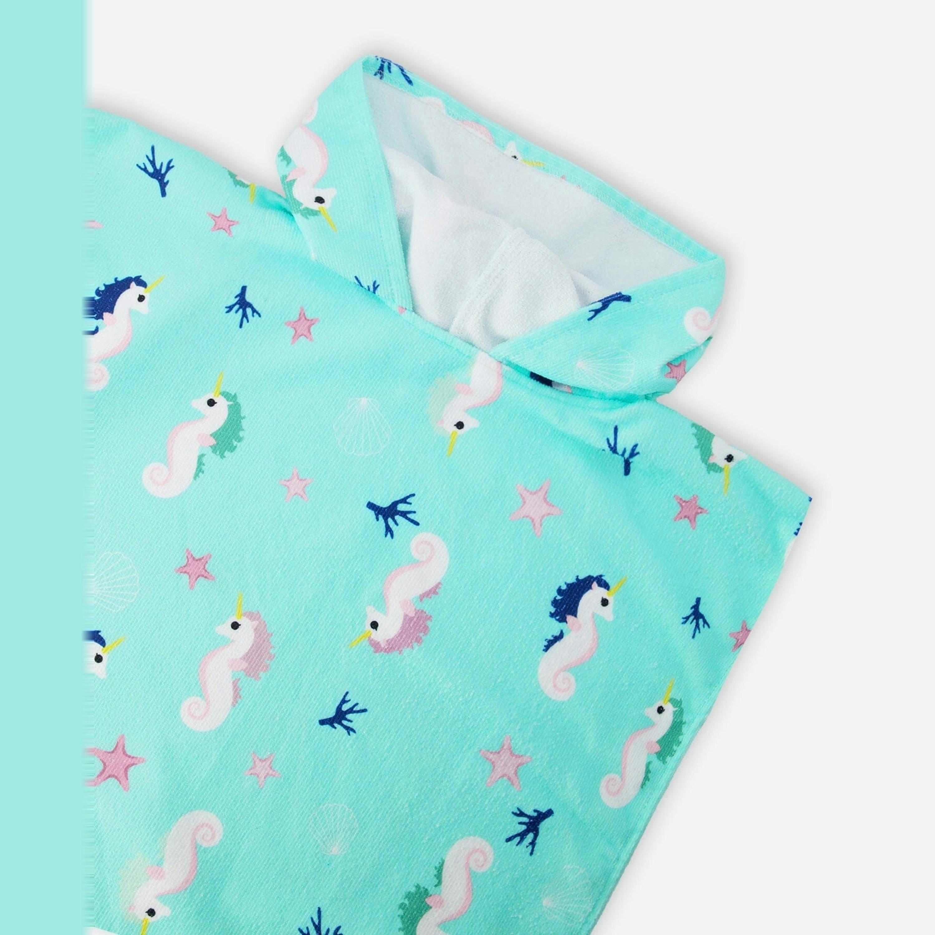 Hooded Beach Towel Blue Seahorse Print , view 4 of 4