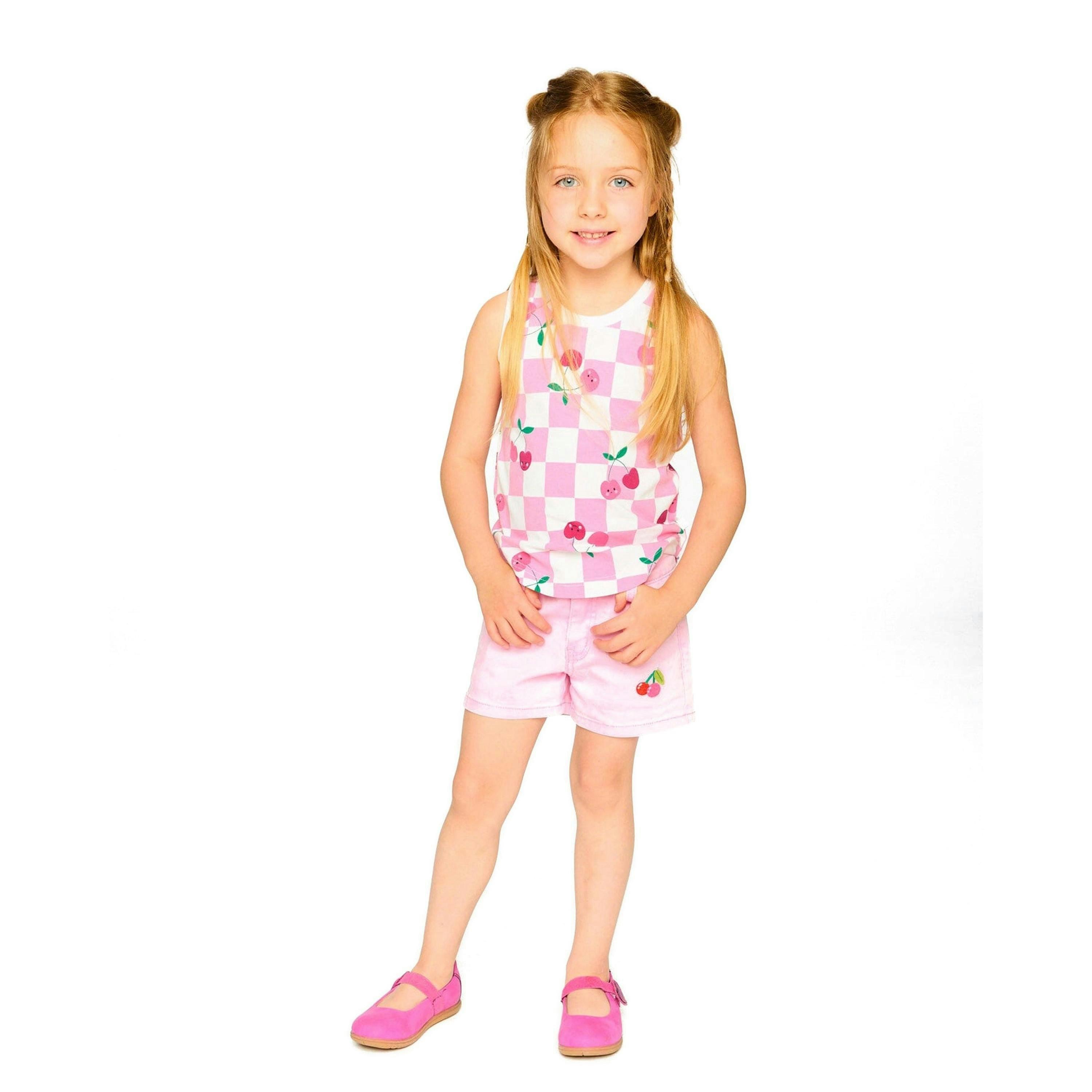 Organic Cotton Jersey Tank Top Pink Printed Cherries , view 2 of 3
