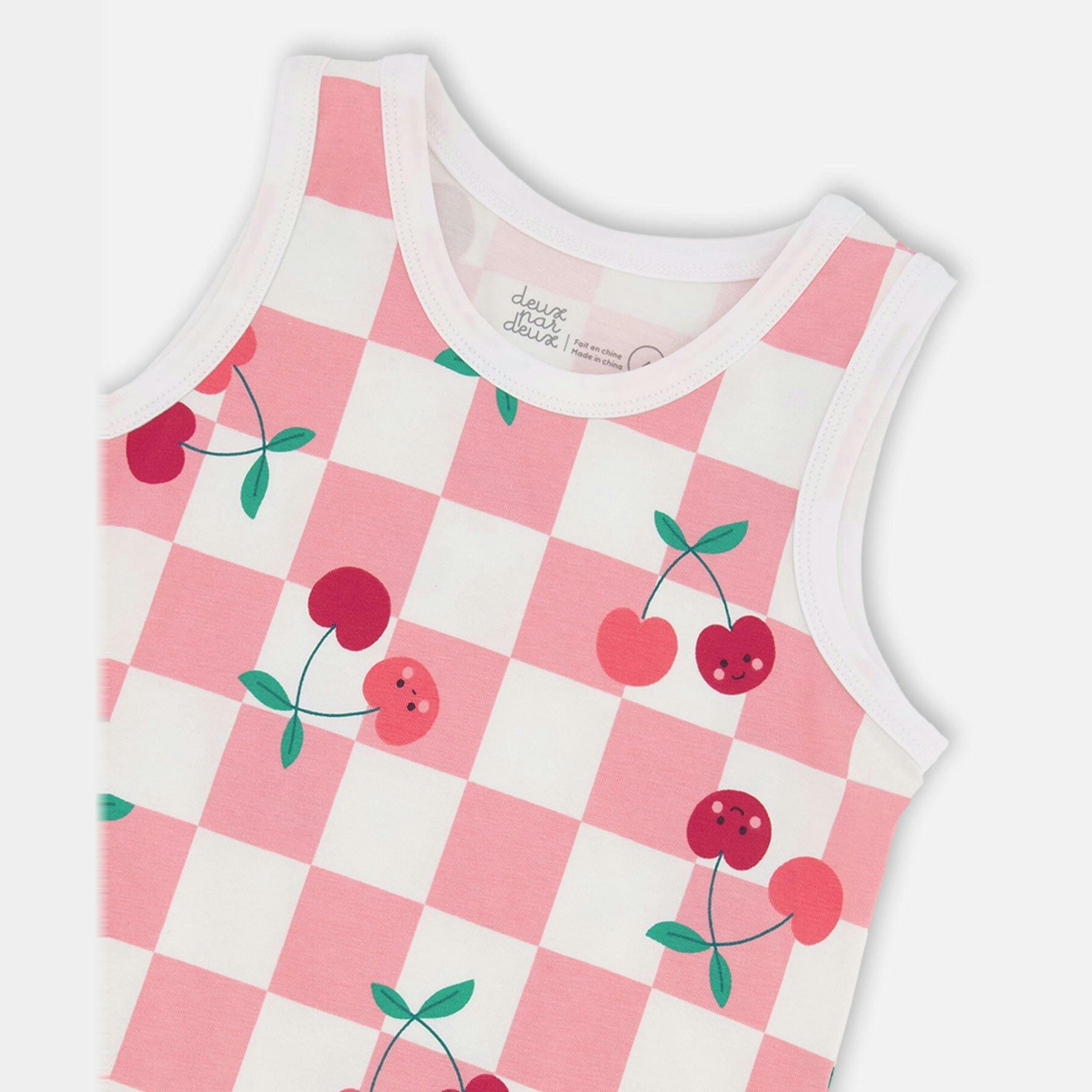 Organic Cotton Jersey Tank Top Pink Printed Cherries , view 3 of 3
