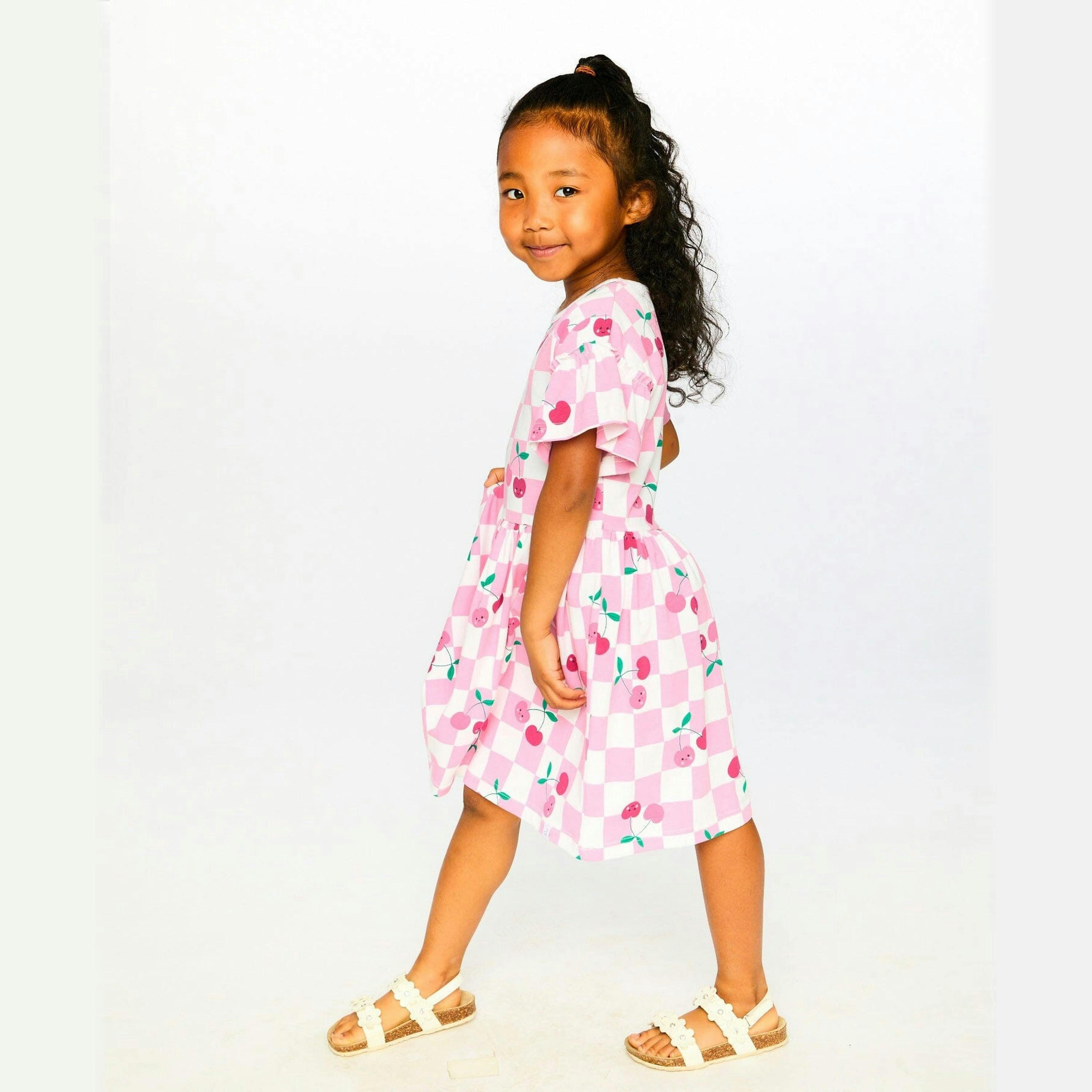 Organic Cotton Jersey Dress Pink Printed Cherries , view 2 of 3
