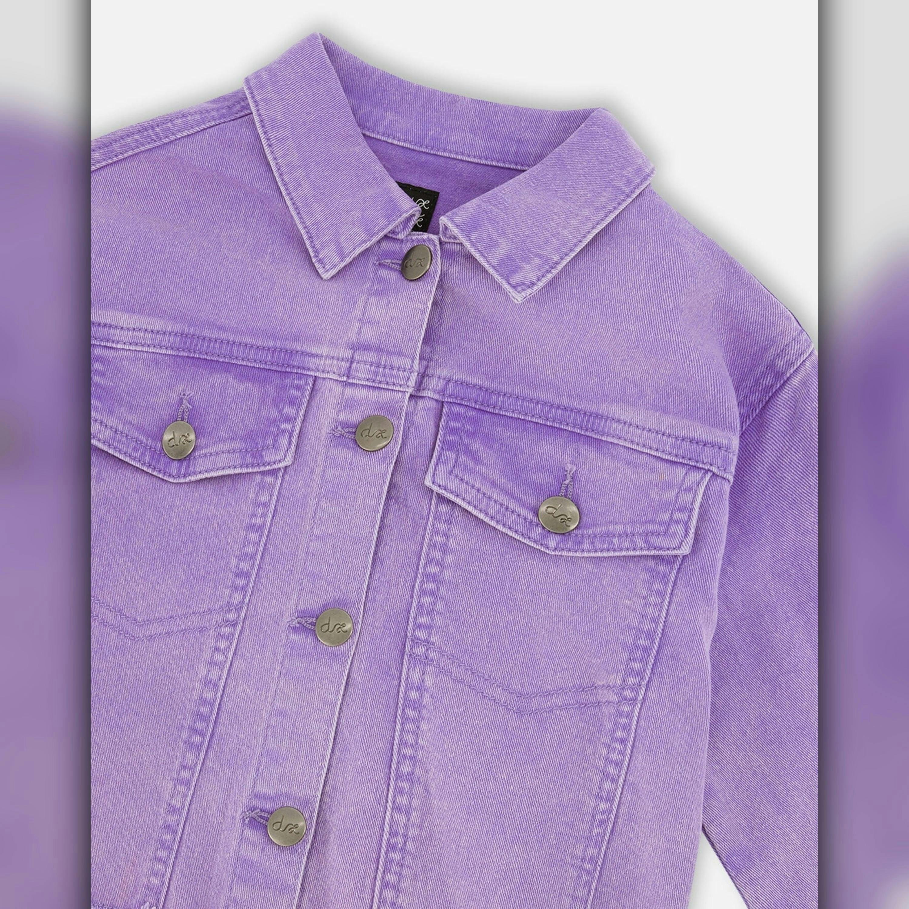 Mauve Denim Jacket with Embroidery , view 3 of 3