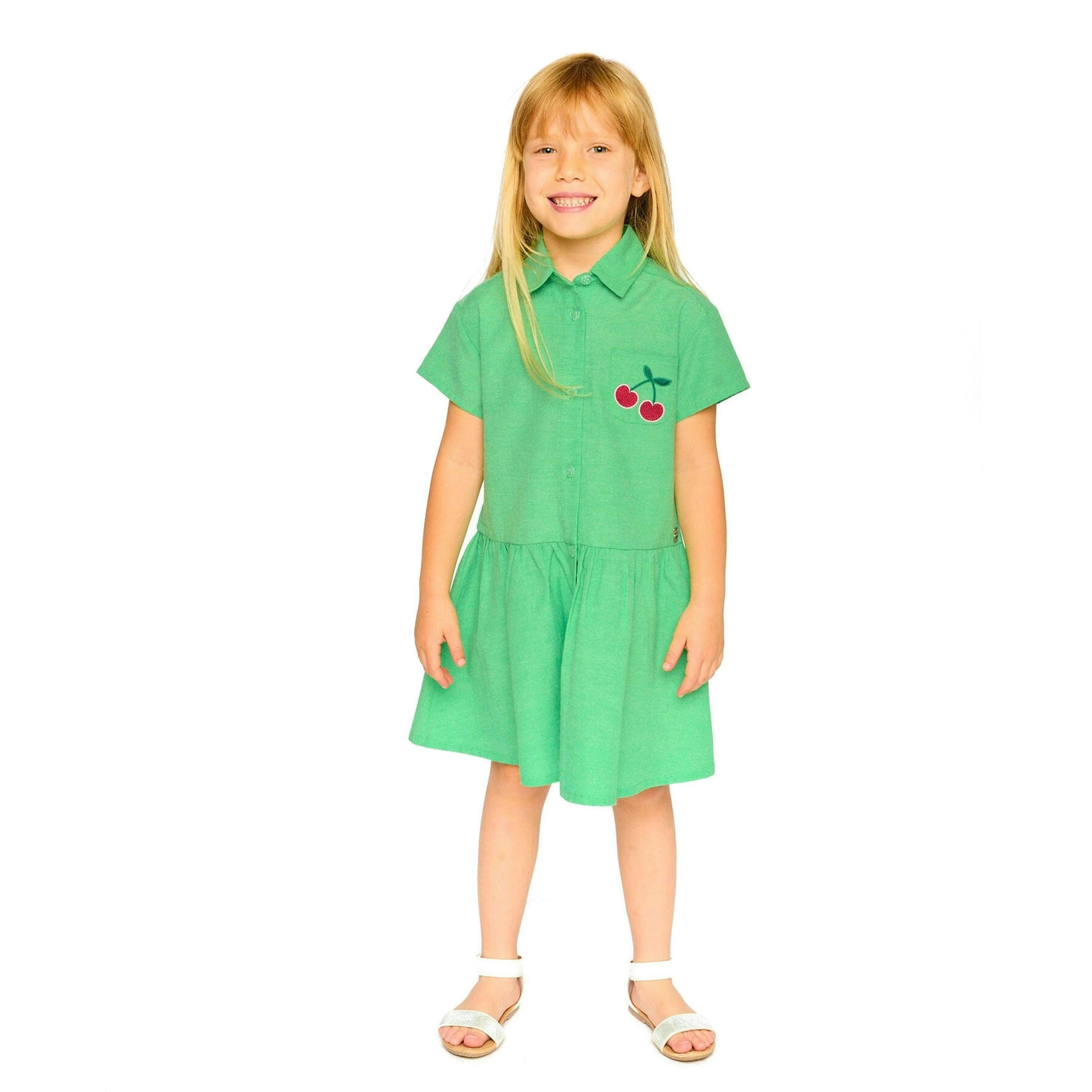 Cotton Shirt Dress With Embroidery Green , view 2 of 3