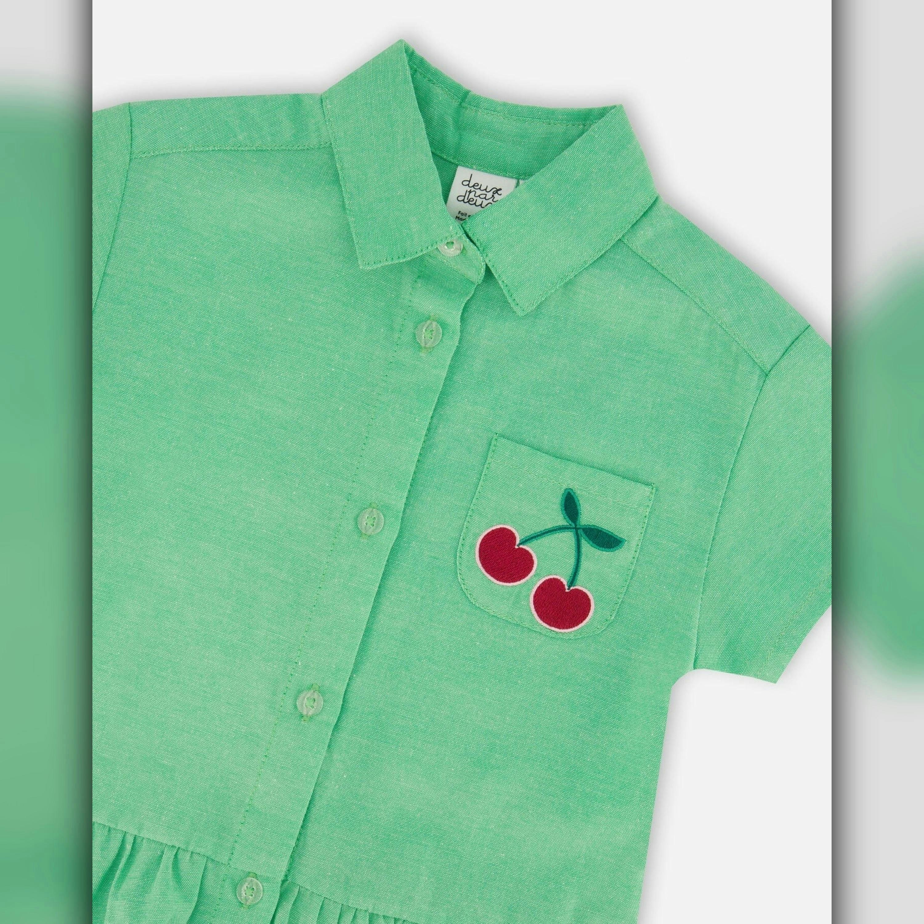 Cotton Shirt Dress With Embroidery Green , view 3 of 3