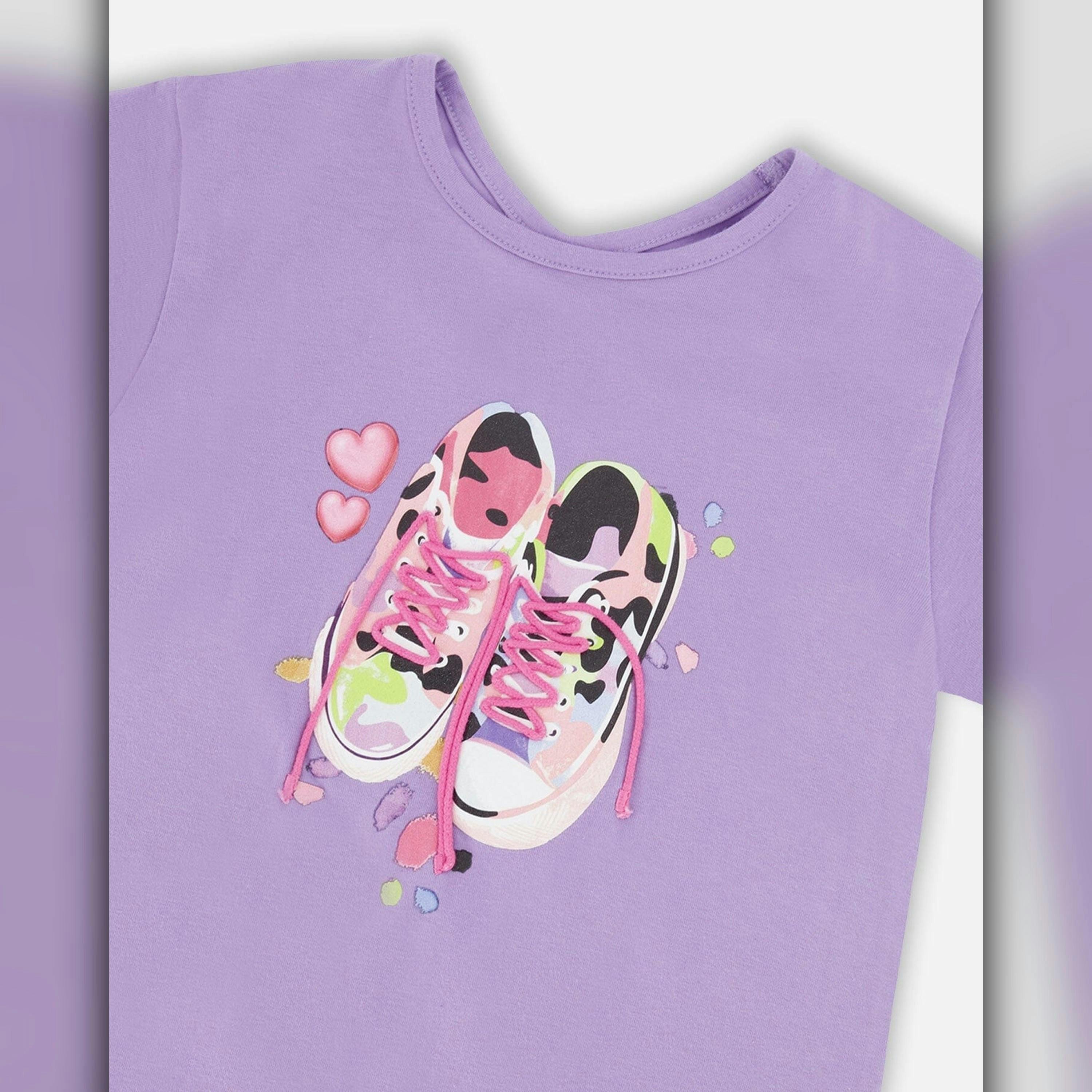 Organic Cotton Jersey T-Shirt Mauve With Sneakers , view 3 of 3