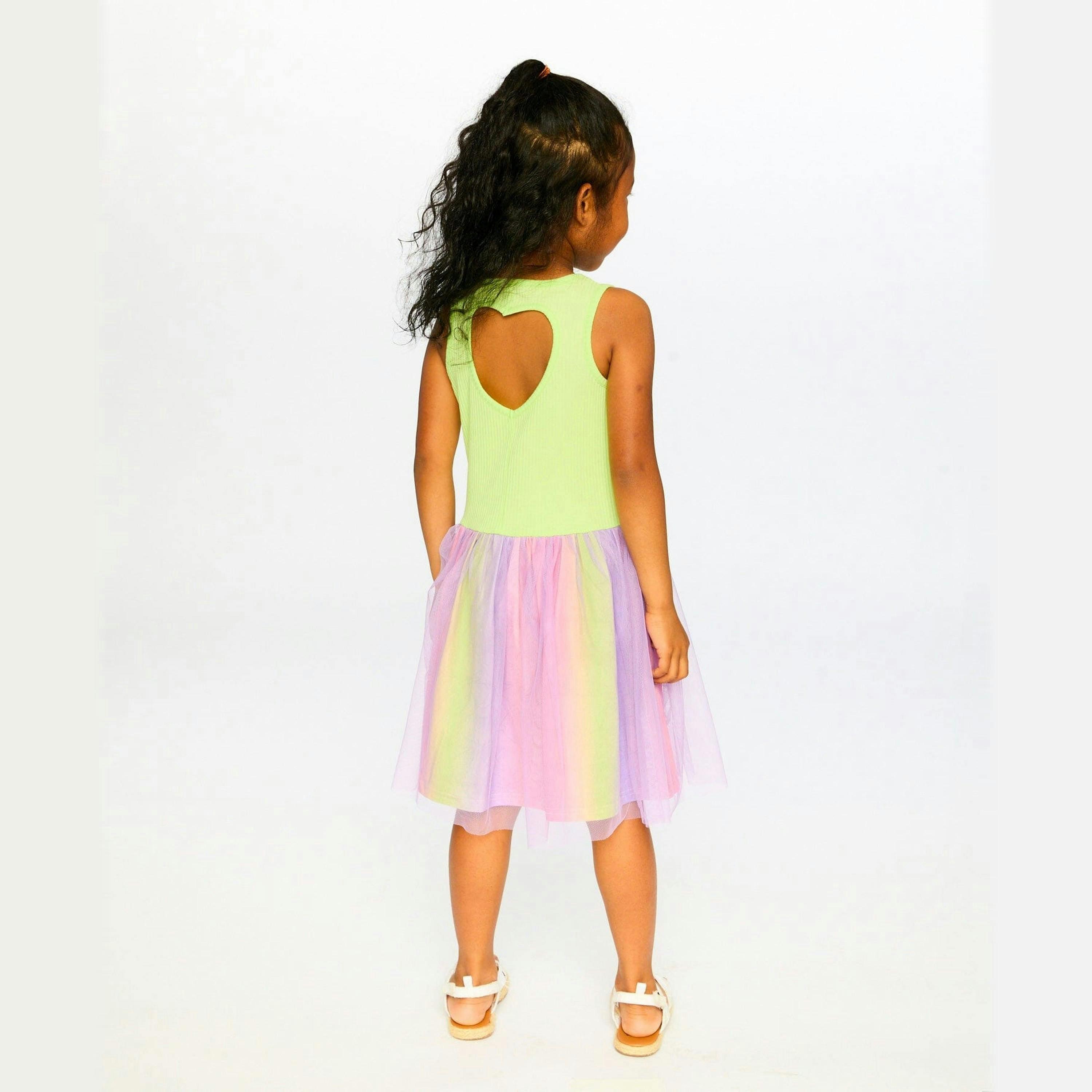 Sleeveless Bi-Material Dress Lime Green , view 2 of 4