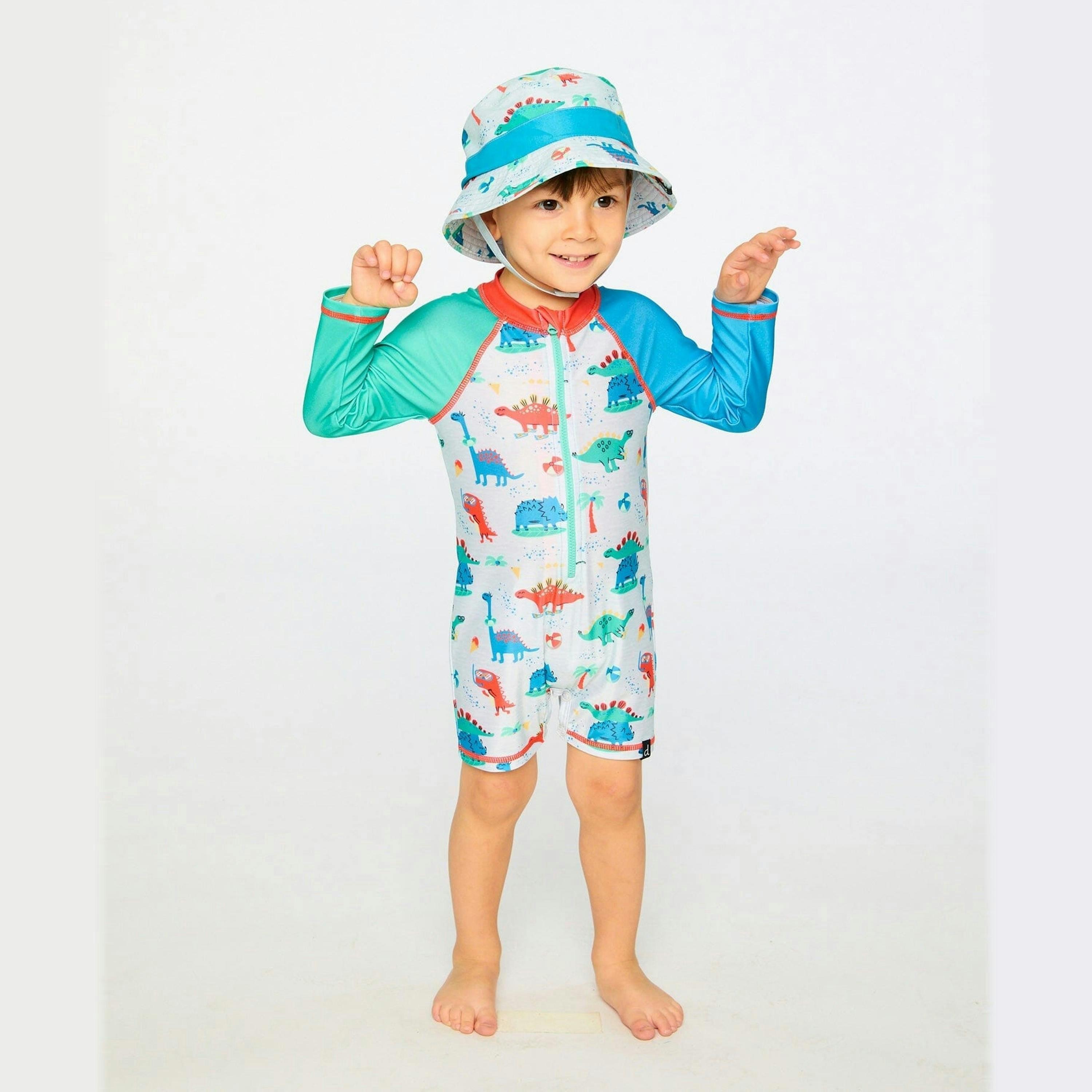 Baby And Toddler One-Piece Long Sleeve Rashguard Grey Baby Dinosaur Print , view 4 of 6