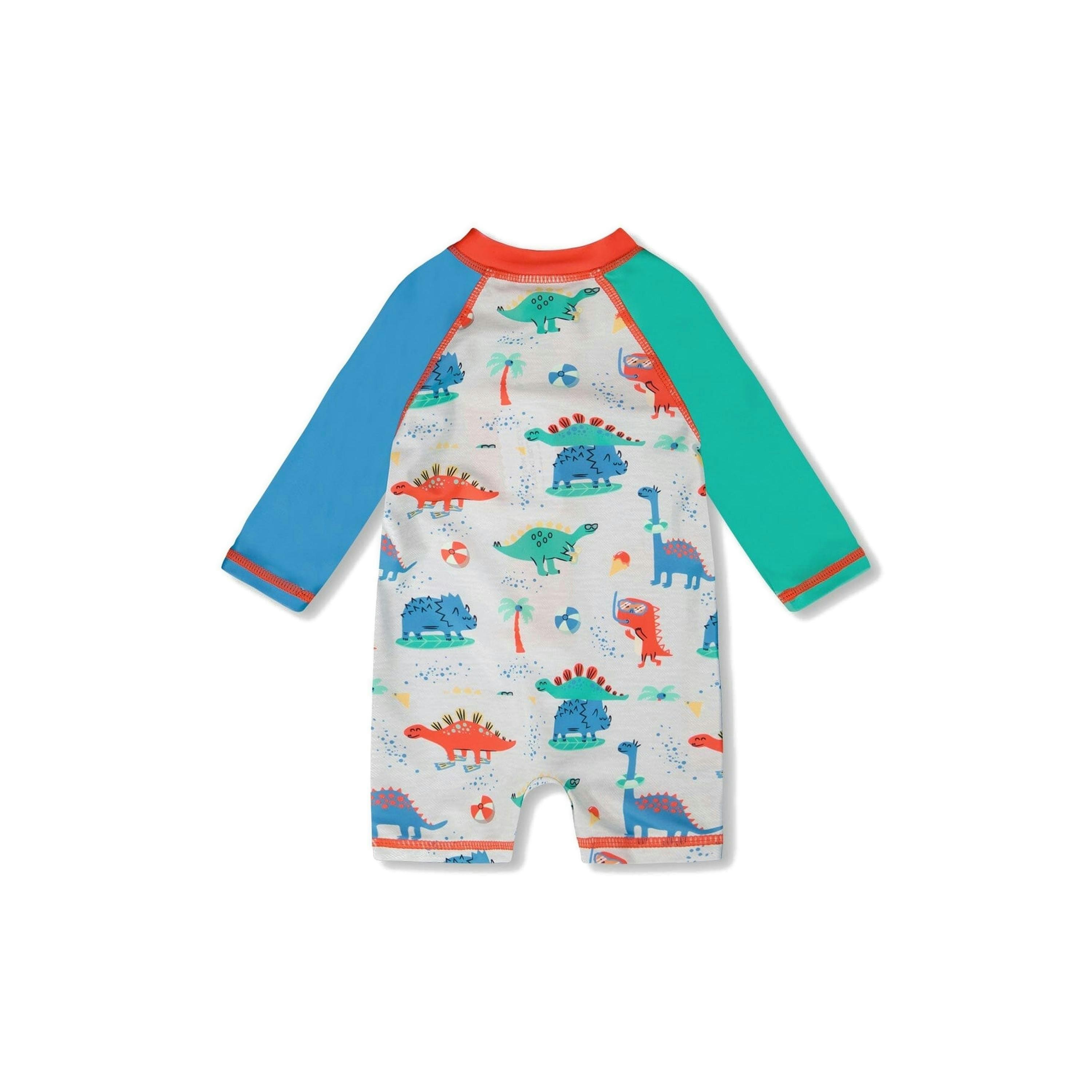 Baby And Toddler One-Piece Long Sleeve Rashguard Grey Baby Dinosaur Print , view 5 of 6