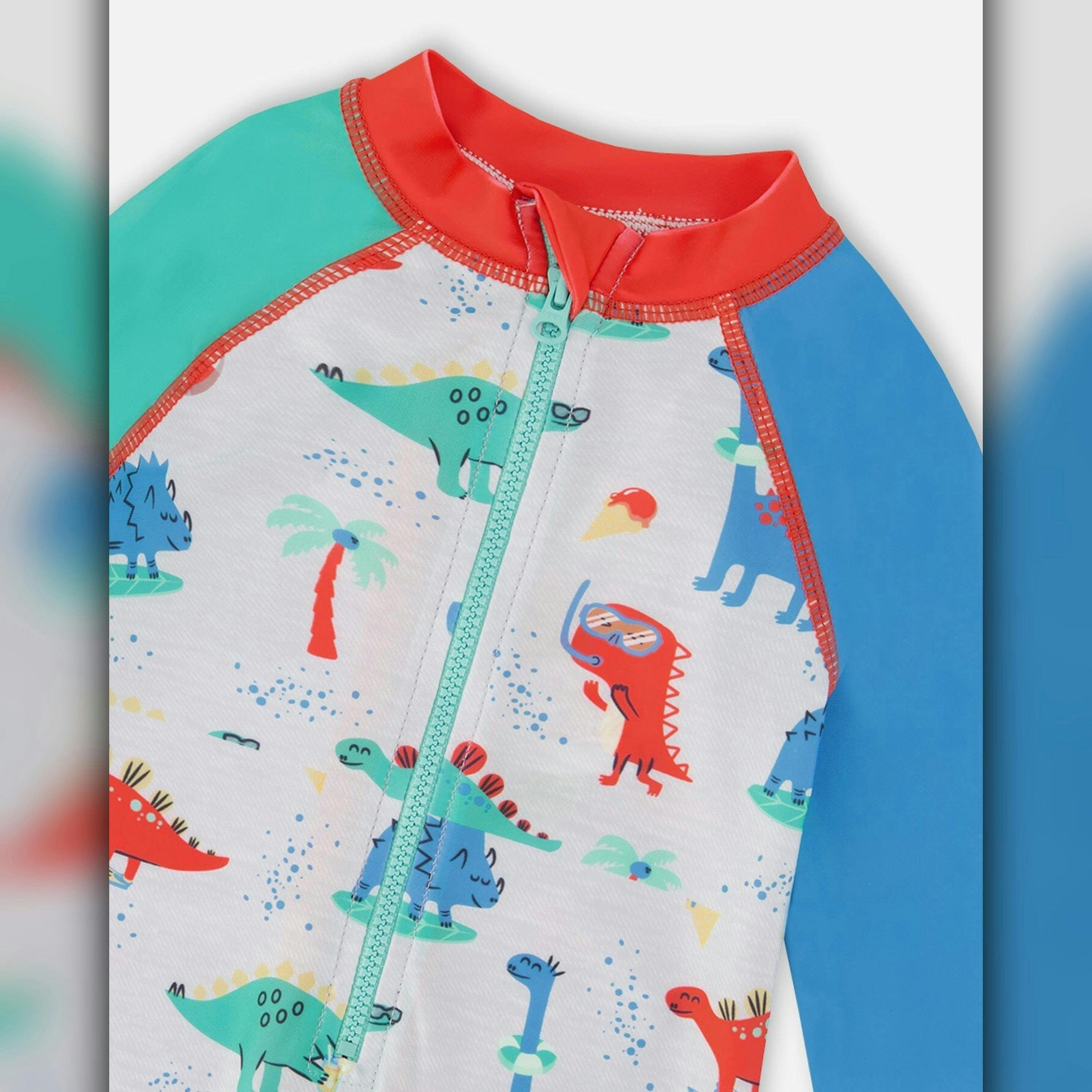 Baby And Toddler One-Piece Long Sleeve Rashguard Grey Baby Dinosaur Print , view 6 of 6