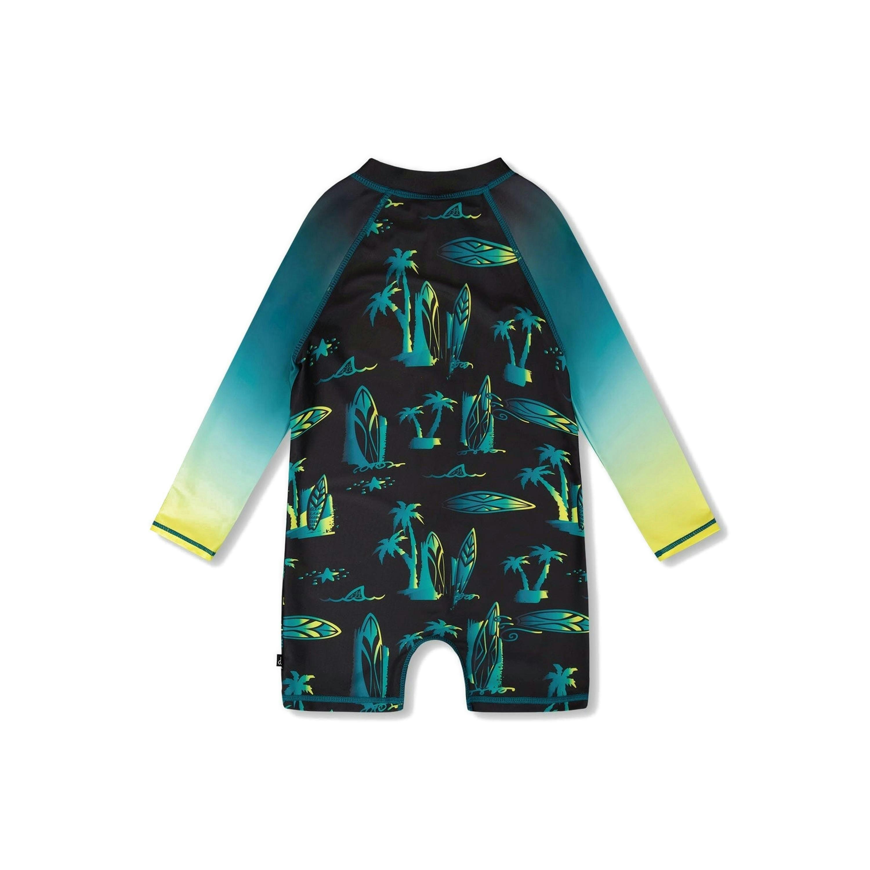 One-Piece Long Sleeve Rashguard Black Surf Print , view 2 of 3