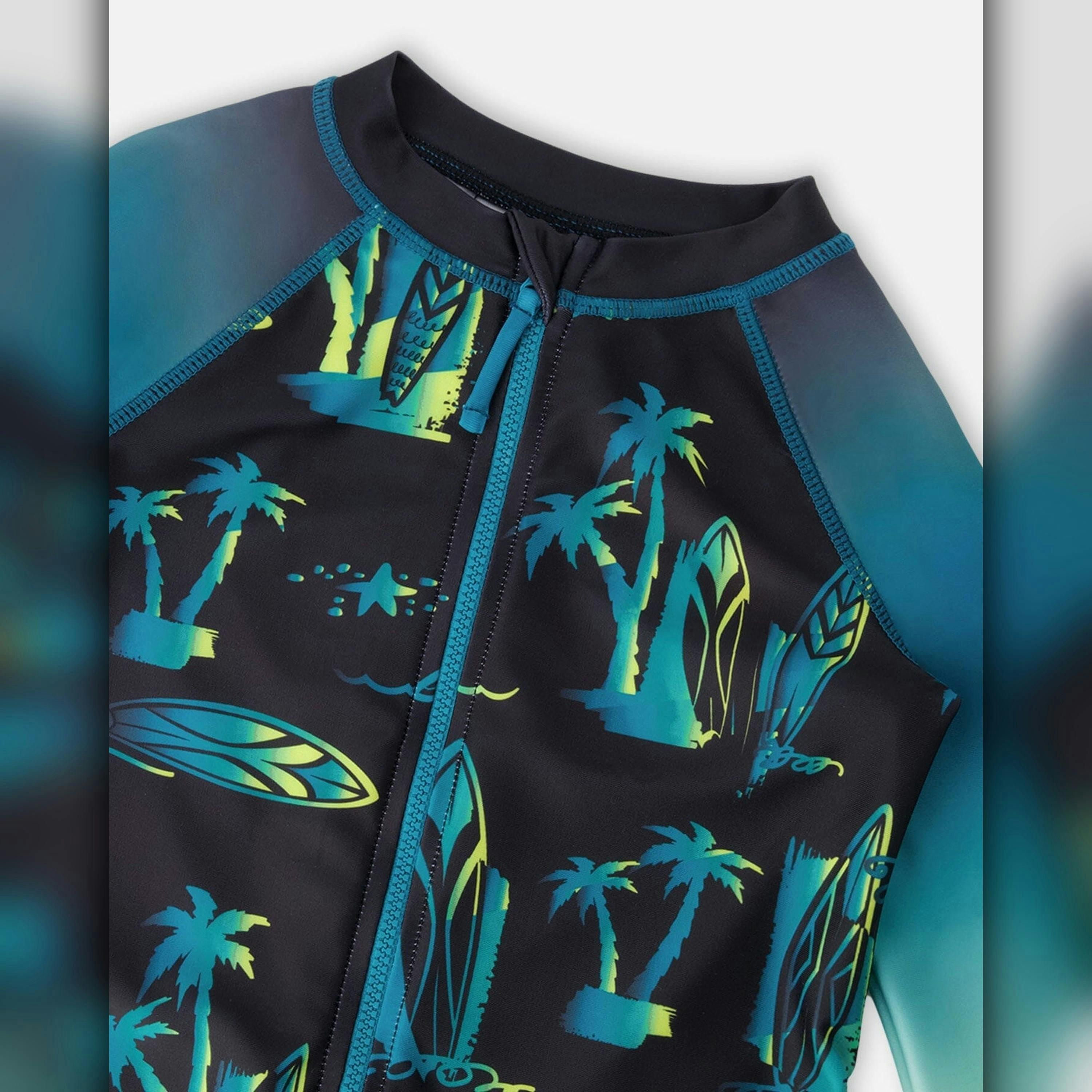 One-Piece Long Sleeve Rashguard Black Surf Print , view 3 of 3
