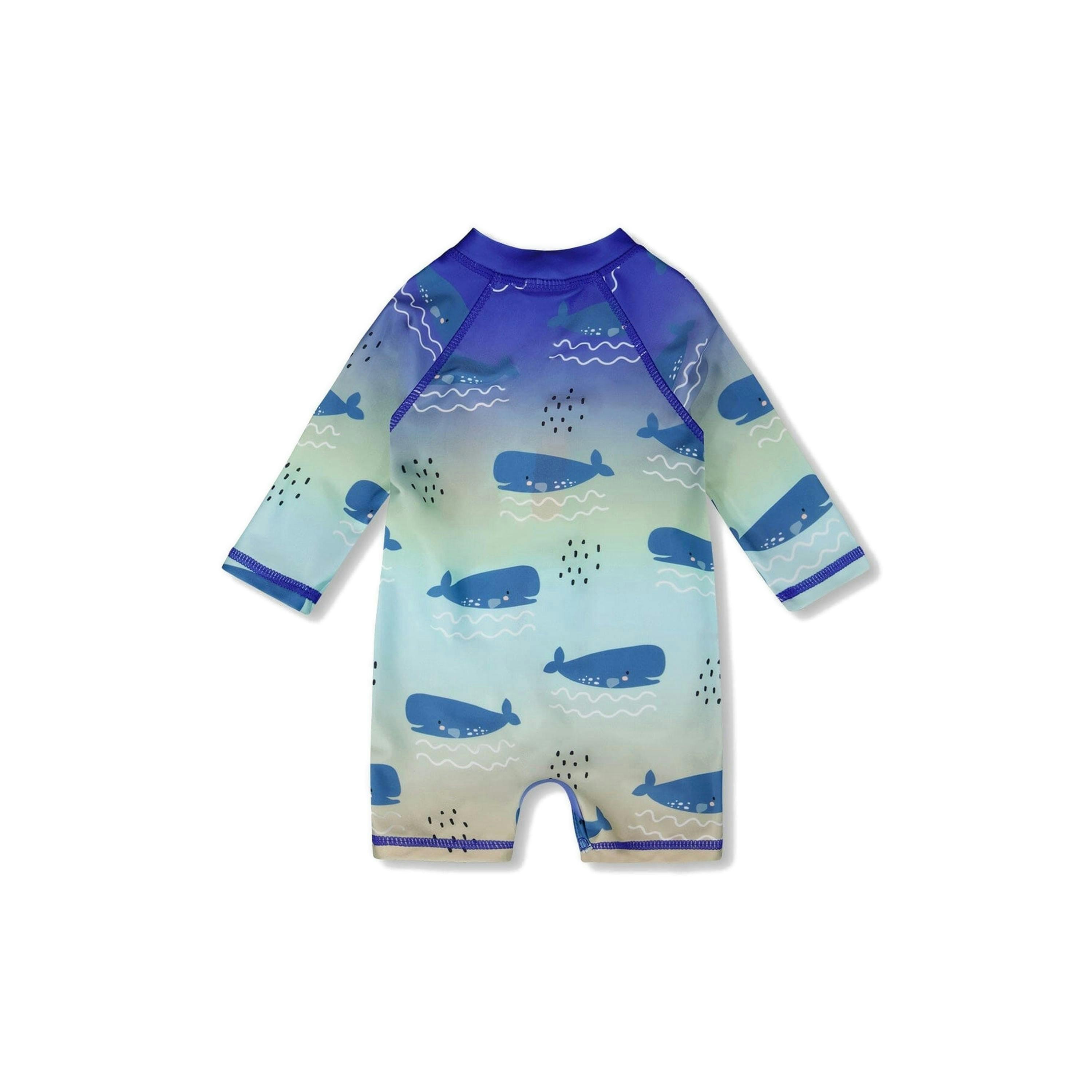 Baby And Toddlers One-Piece Long Sleeve Rashguard Blue Whale Print , view 4 of 5