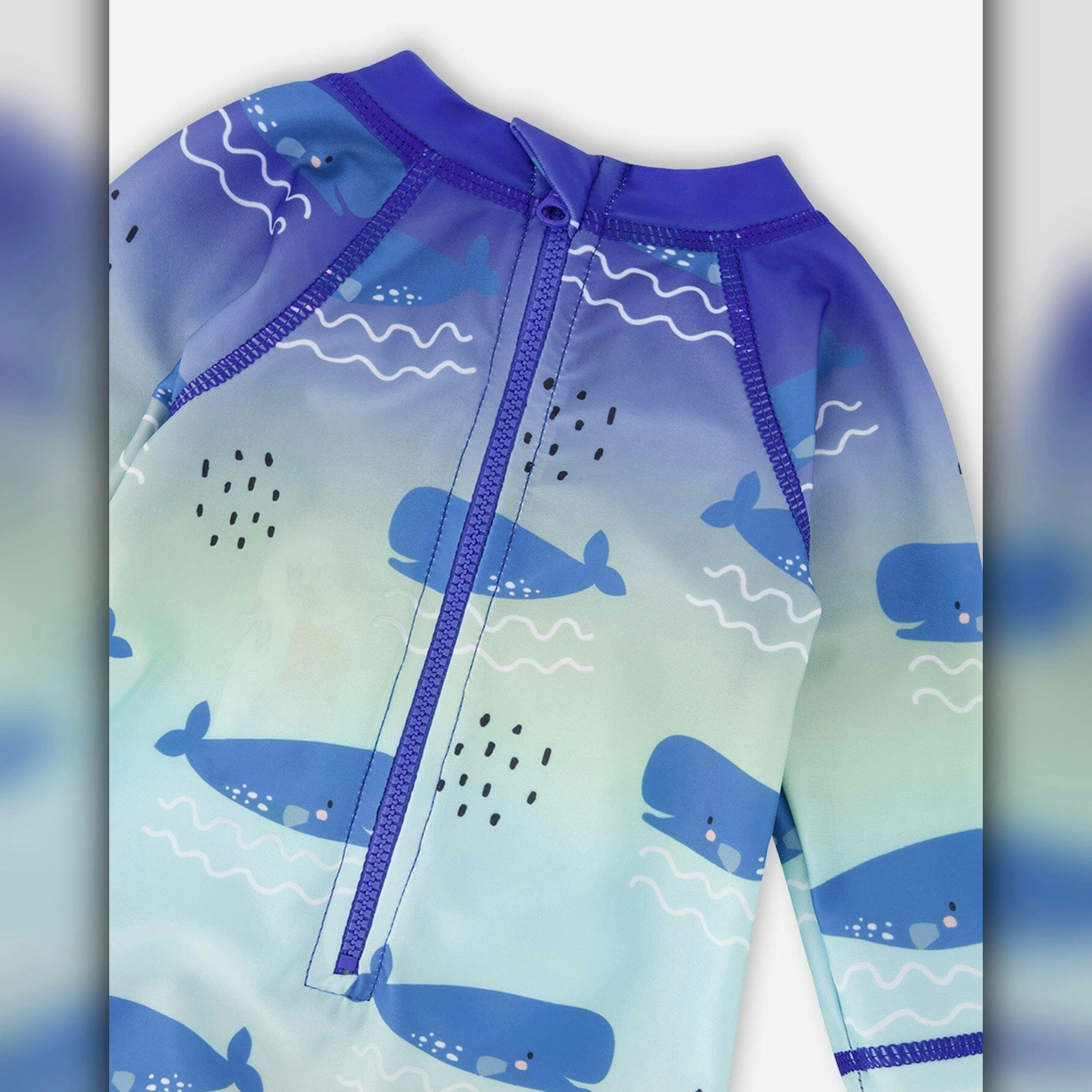 Baby And Toddlers One-Piece Long Sleeve Rashguard Blue Whale Print , view 5 of 5