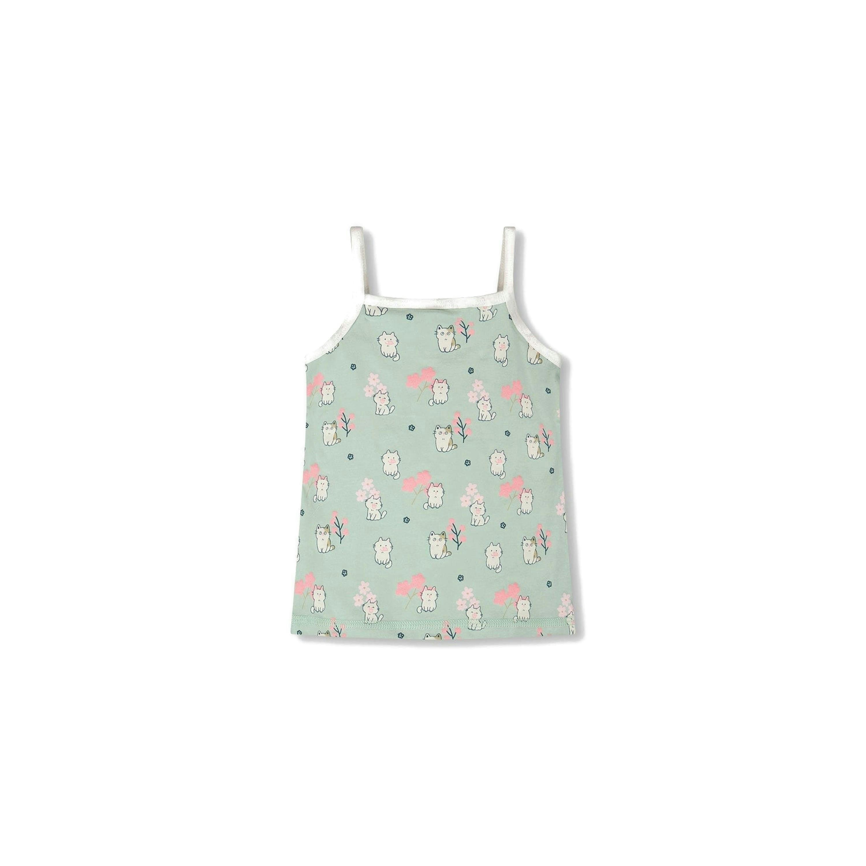 Organic Cotton Tank Underwear Green Kitten Print , view 2 of 3